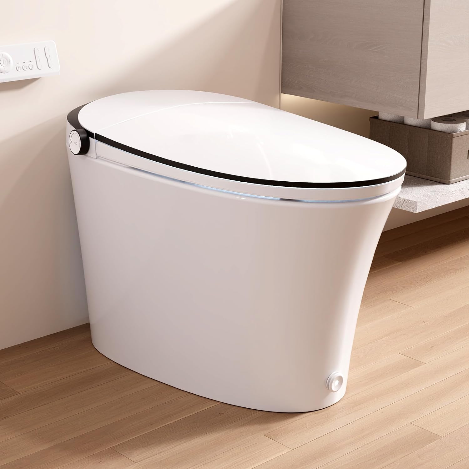 DeerValley Smart Toilet One Piece Tankless Toilets with Bidet Built in 1.28GPF Auto Flush Foot Kick Blackout Flush Warm Water and Air Dryer Heated Seat Remote Control 10' Rough-In Options - DV-1S0019R