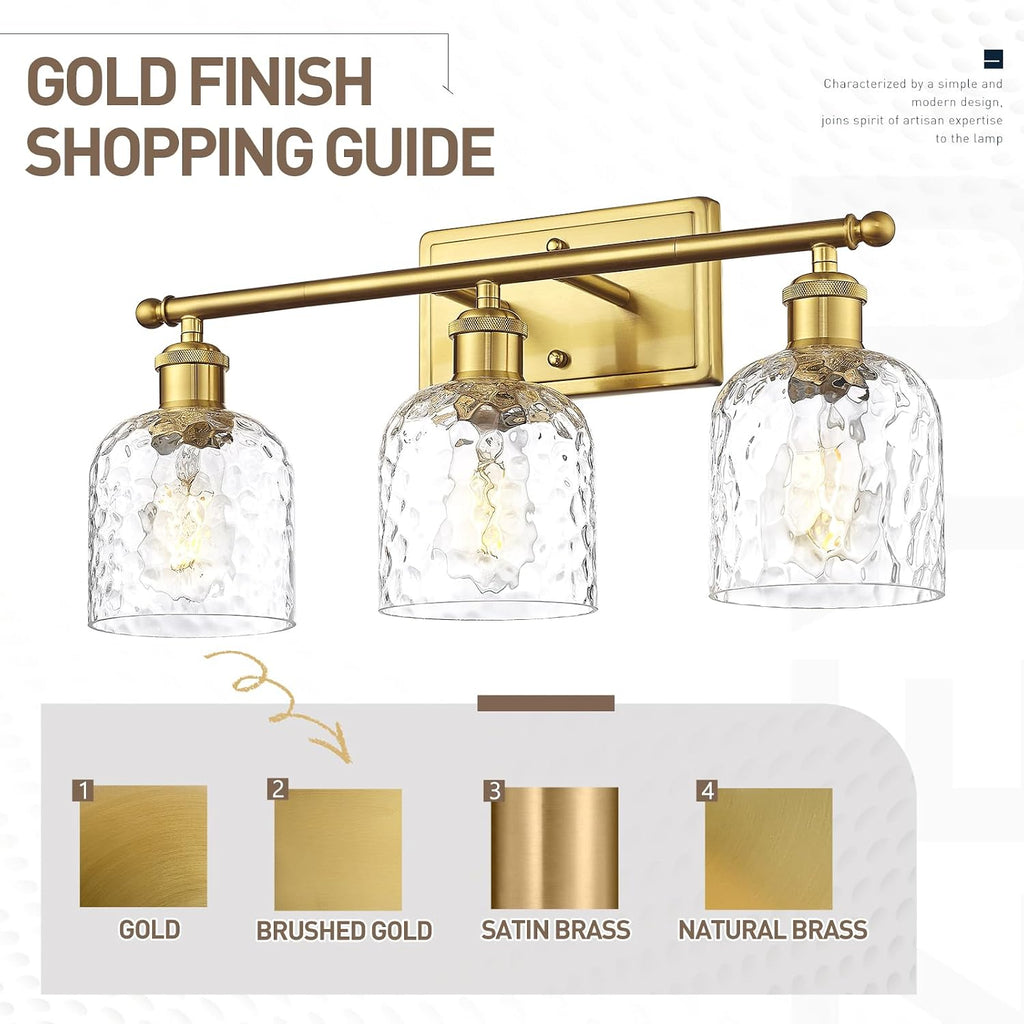 zeyu 42.2'' Modern Bathroom Gold Light Fixture, 6 Light Bathroom Lighting Fixtures Over Mirror Bedroom, Brushed Gold Finish with Clear Hammered Glass, ZJF63B-6W BG