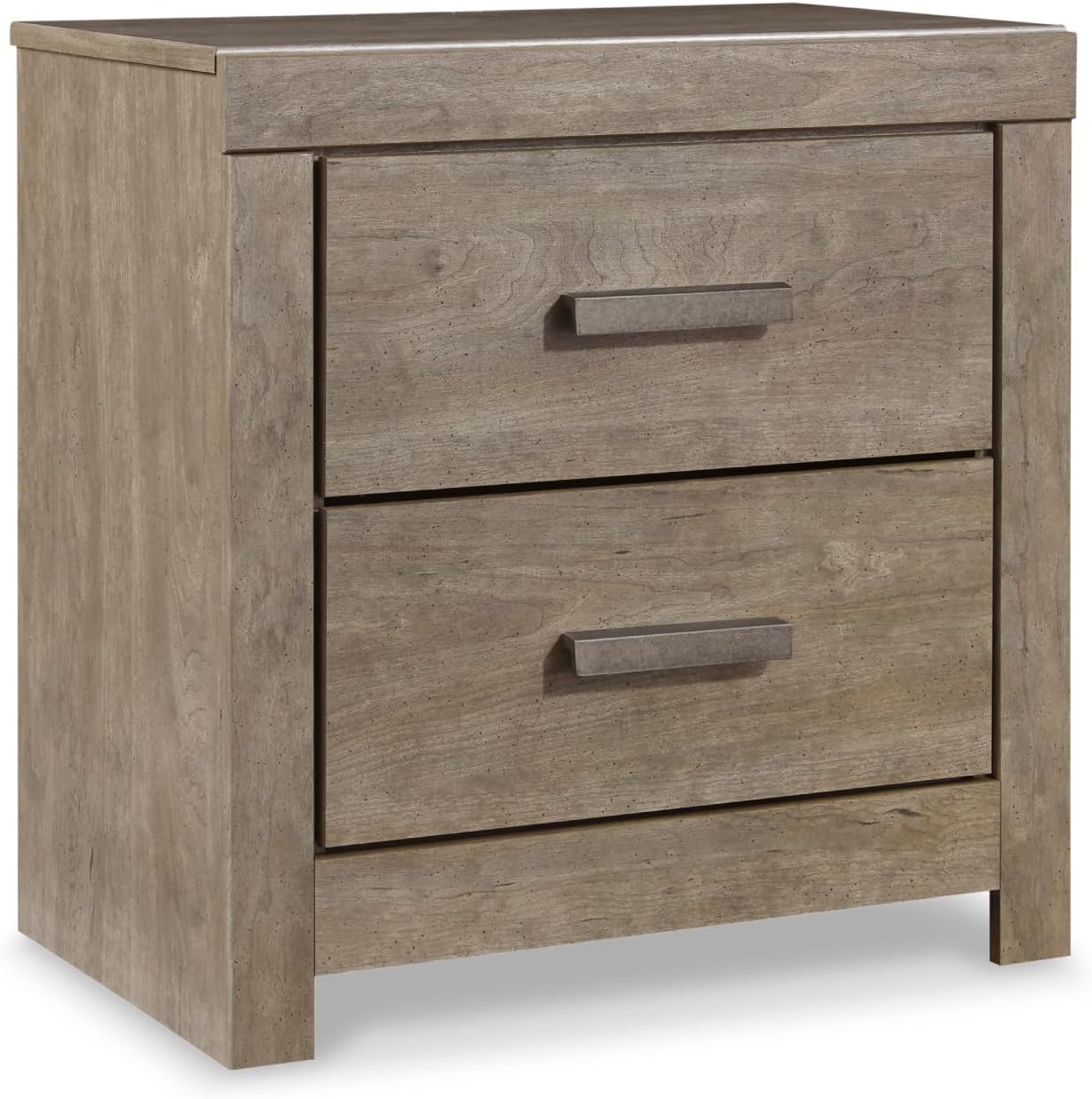 Signature Design by Ashley Culverbach Modern 2 Drawer Nightstand with 2 USB Charging Stations, 24.37' Tall, Weathered Gray
