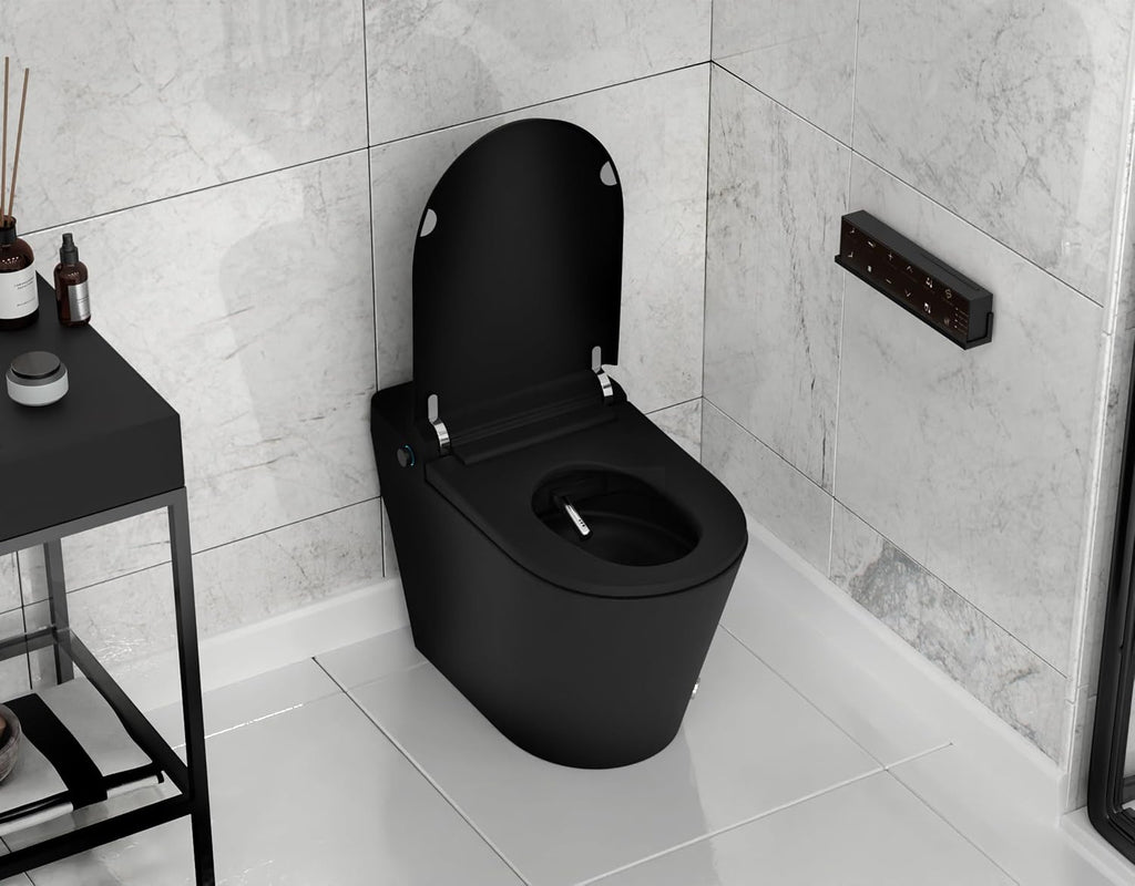ANZZI Echo Smart Bidet Toilet Elongated One-Piece 1.28 GPF Matte Black with Auto Open Close, Auto Flush, Voice and WiFi Control, Heated Seat, Warm Water Wash, Remote Control | TL-ST950WIFI-MB
