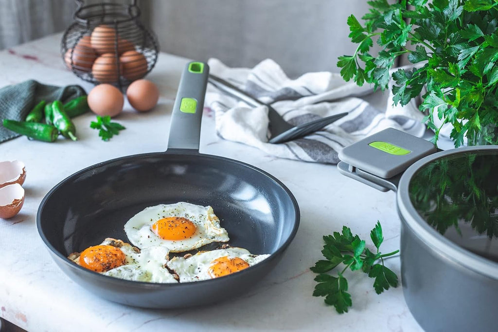 BRA COOKWARE Life 3 Ceramic Nonstick Frying Pan Set | 8+9.5+11 Inch Recycled Cast Aluminum Skillets | Ceramic Non-Stick Fry Pans | PFOA Free Searing Skillets | All Cooktops | Soft-Touch Handle