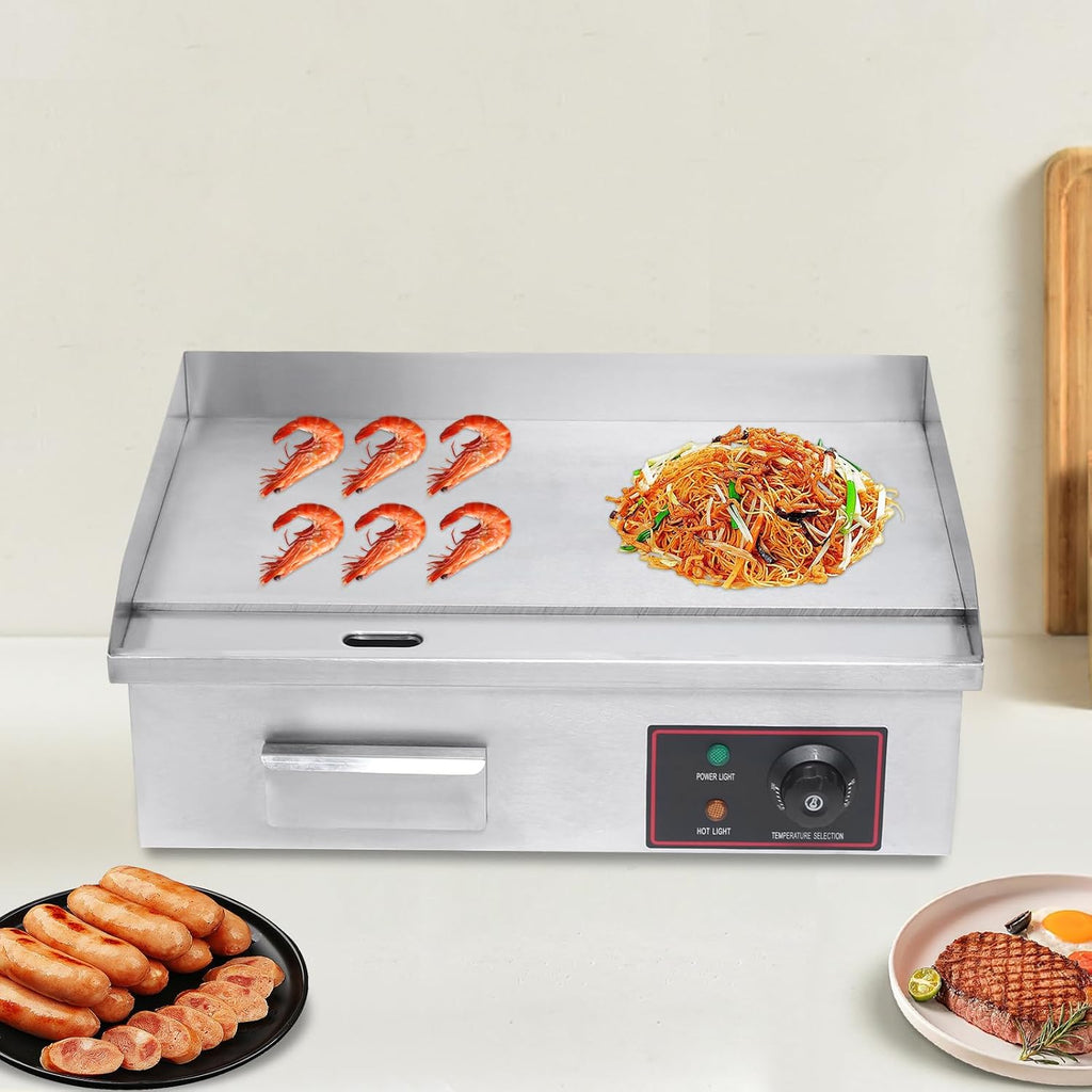 110V 1600W Commercial Electric Griddle, 21' Countertop Flat Top Grill 122-572℉Adjustable Tem, Stainless Steel Restaurant Grill for Home or Restaurant Kitchen