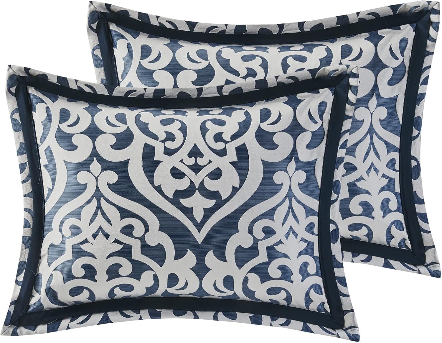 Madison Park Tesla Cozy Comforter Set Jacquard Damask Medallion Design - All Season Down Alternative Bedding, Shams, Bedskirt, Decorative Pillows, King, Navy 6 Piece