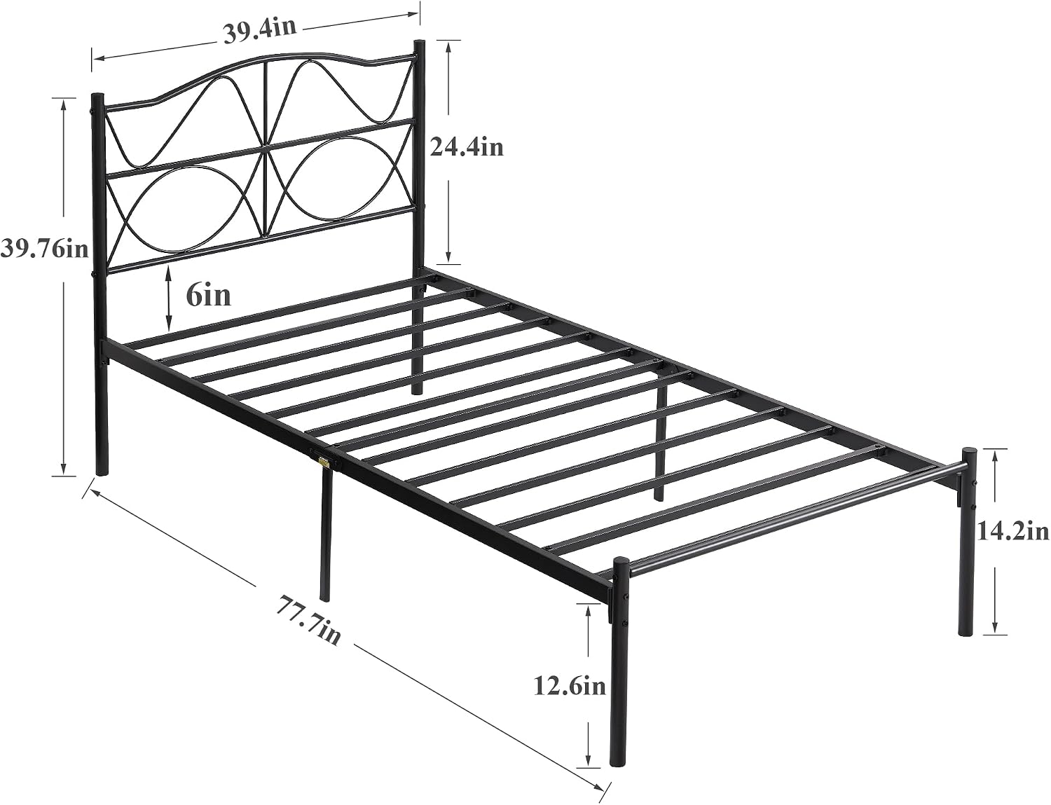 VECELO 2 Set Twin Size Bed Frame, Metal Bed Platform with Headboard, Sturdy Steel Slats Support, No Box Spring Needed/Noise-Free,Easy Assembly, Black
