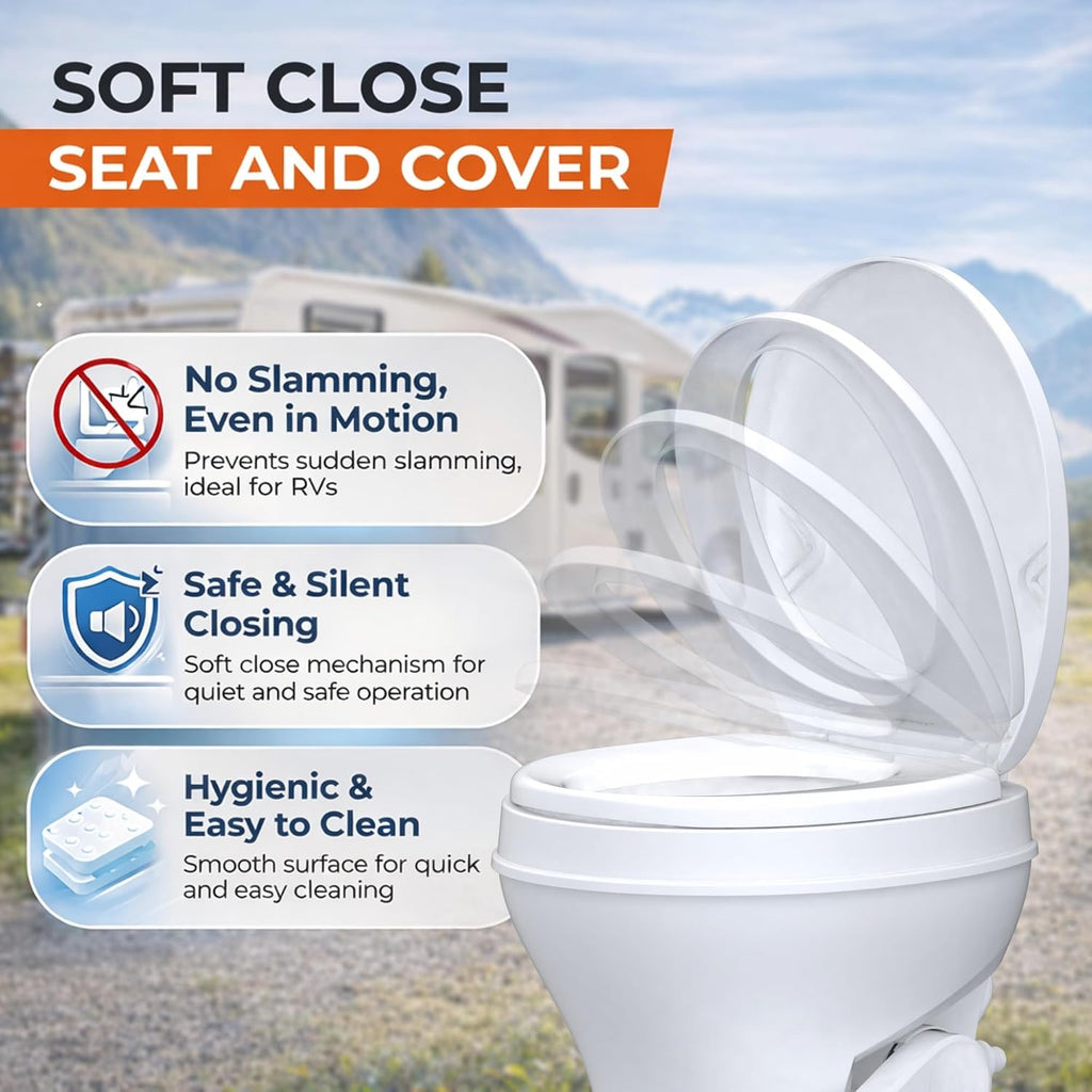 SEAFLO RV Toilet, Residential Height 18.4', Gravity Flush Foot Pedal, Soft Close Seat, Camper Toilet for RV Motorhome Travel Trailer, White, SFRTPH-01-01, 4-Year Warranty