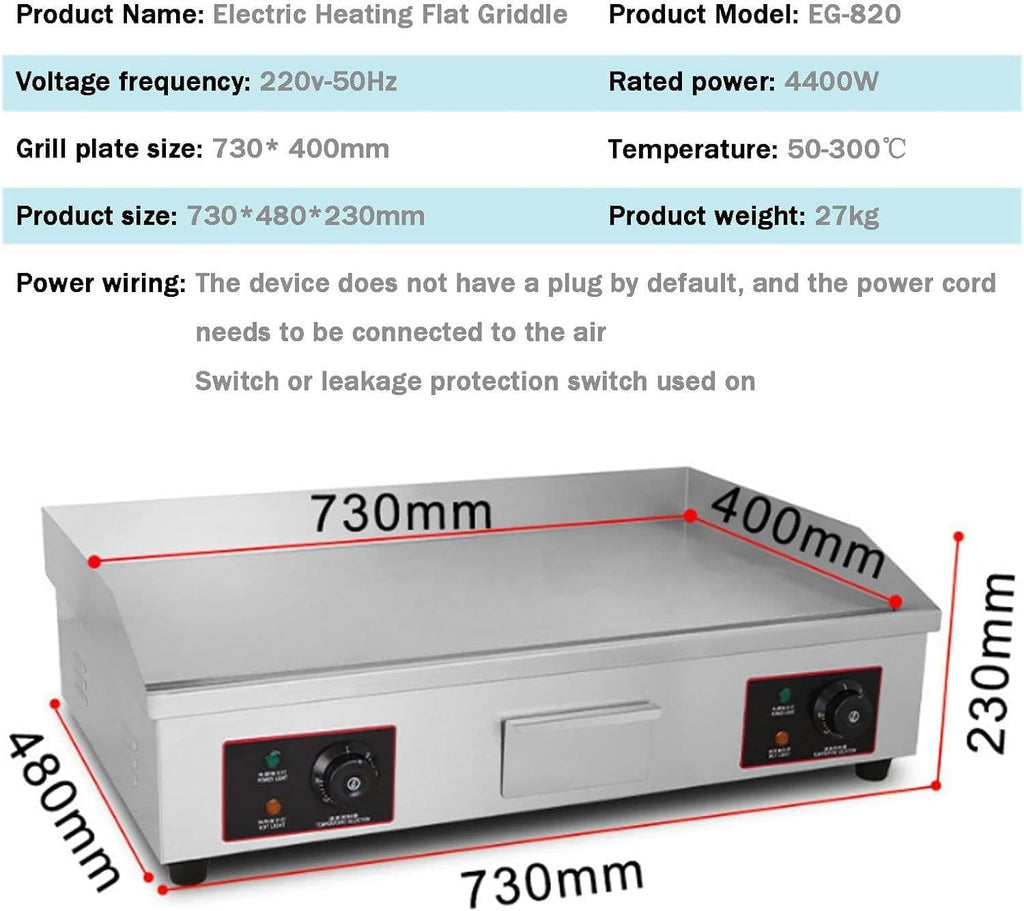 Commercial Electric Griddle Hot Cooking Plate, Commercial Stainless Steel Adjustable Countertop Hot Plate BBQ Grill, 220-240V 4400W Efficient (820)