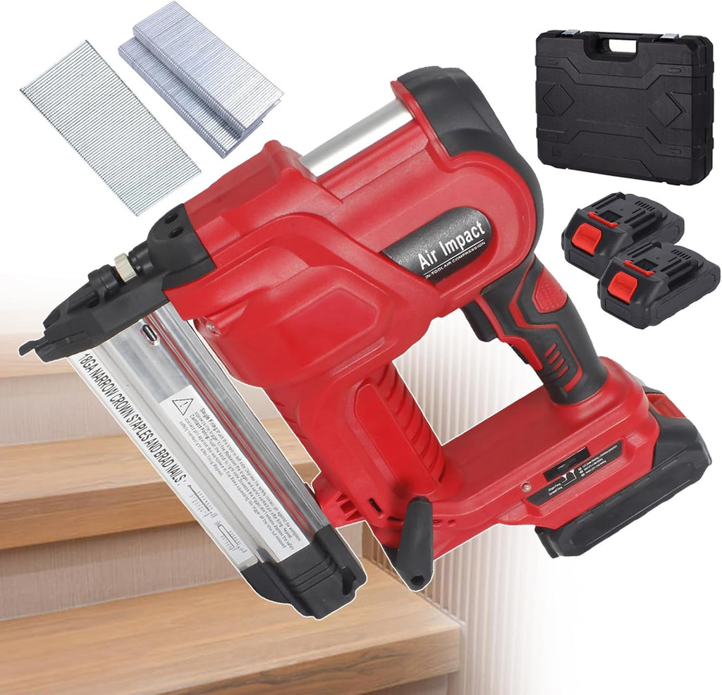 Cordless Brad Nailer, 2 in 1 Electric Stapler/Nailer, Support Single Shot/Continuous Shot, Handheld Electric Nailing Machine, for Home Decoration, Ceiling Fixing, Frame Building,Red