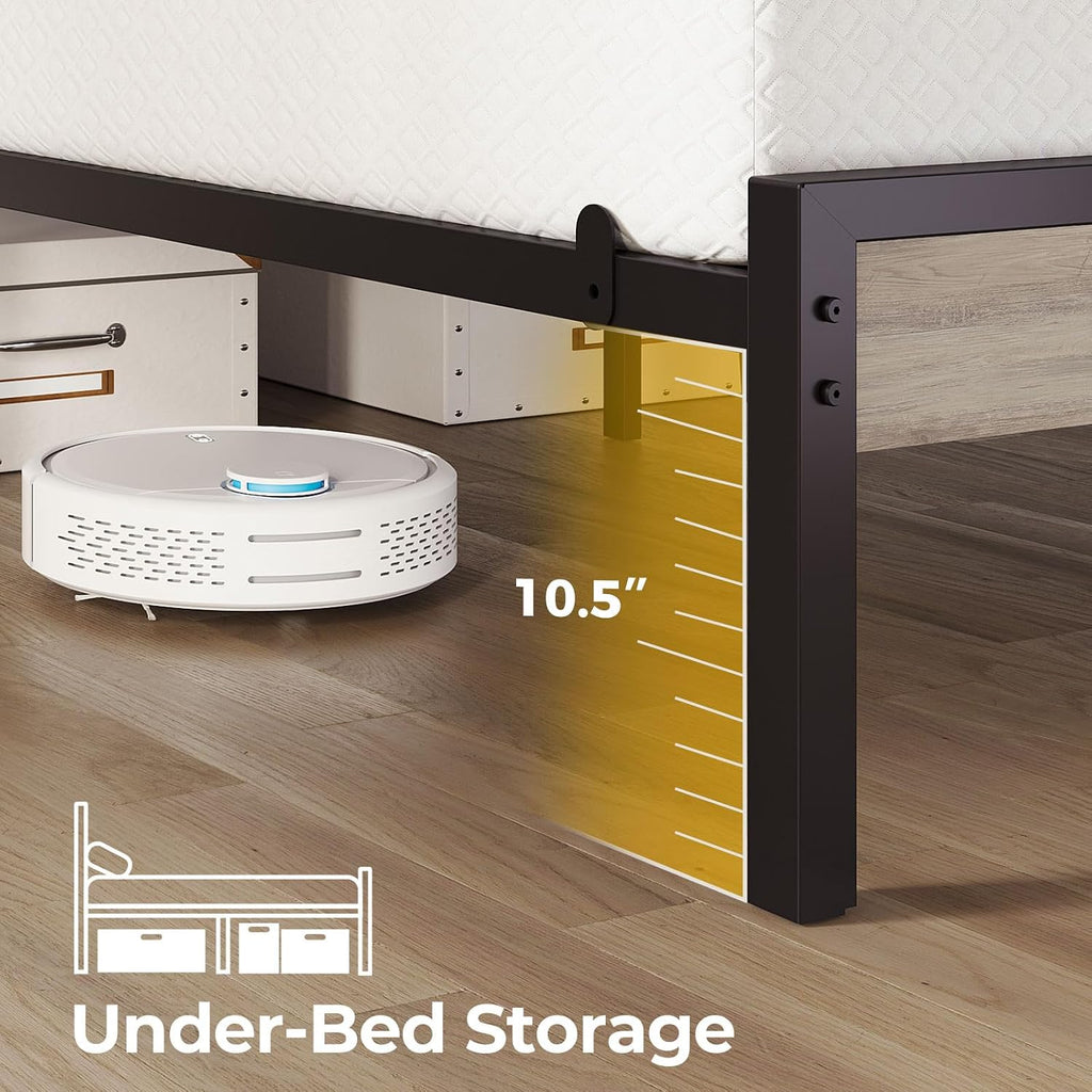 Rolanstar King Size Bed Frame with LED Lights and Charging Station, Wood Storage Headboard and Under Bed Storage, Metal Platform, Noise Free, No Box Spring Needed, Balck Oak