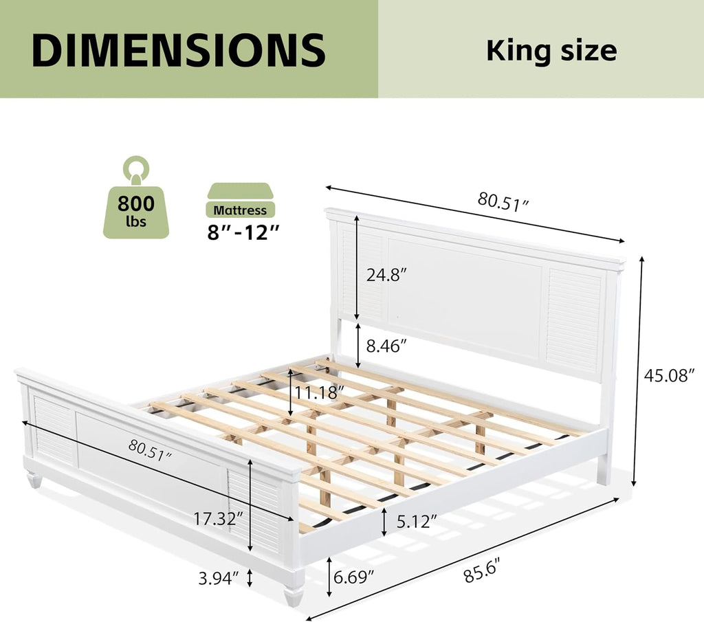 Christopher Knight Home Todie Modern King Size Bed Frame with Headboard, Wooden King Size Platform Bed Frame, Farmhouse King Size Bed Set, No Box Spring Needed, Easy Assembly, White