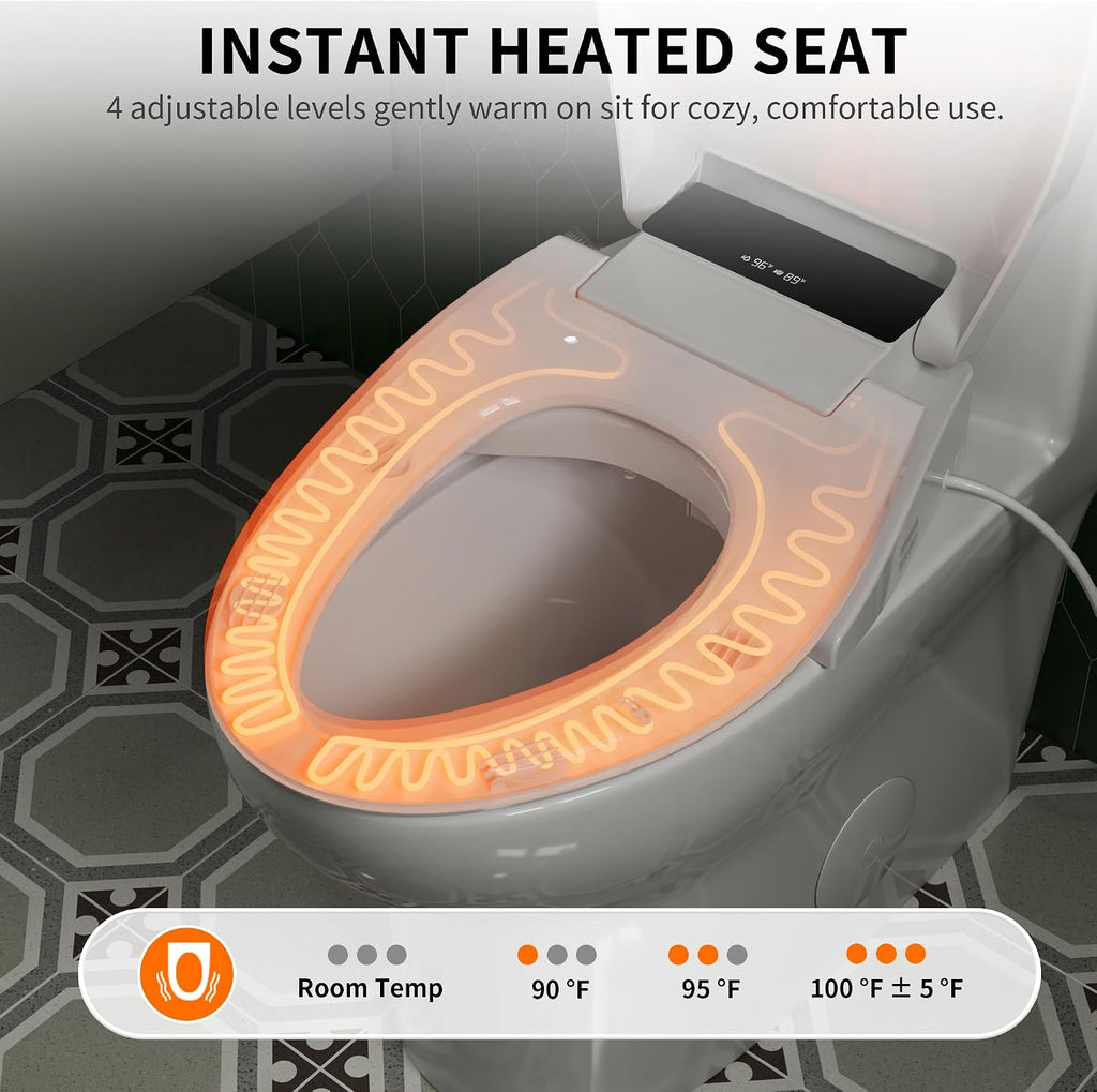DeerValley Smart Toilet with Bidet Built in, Smart Toilet for Bathrooms with Powerful Flush, Foot Sensor Operation, Heated Seat, Dryer, Night Light, Digital Display