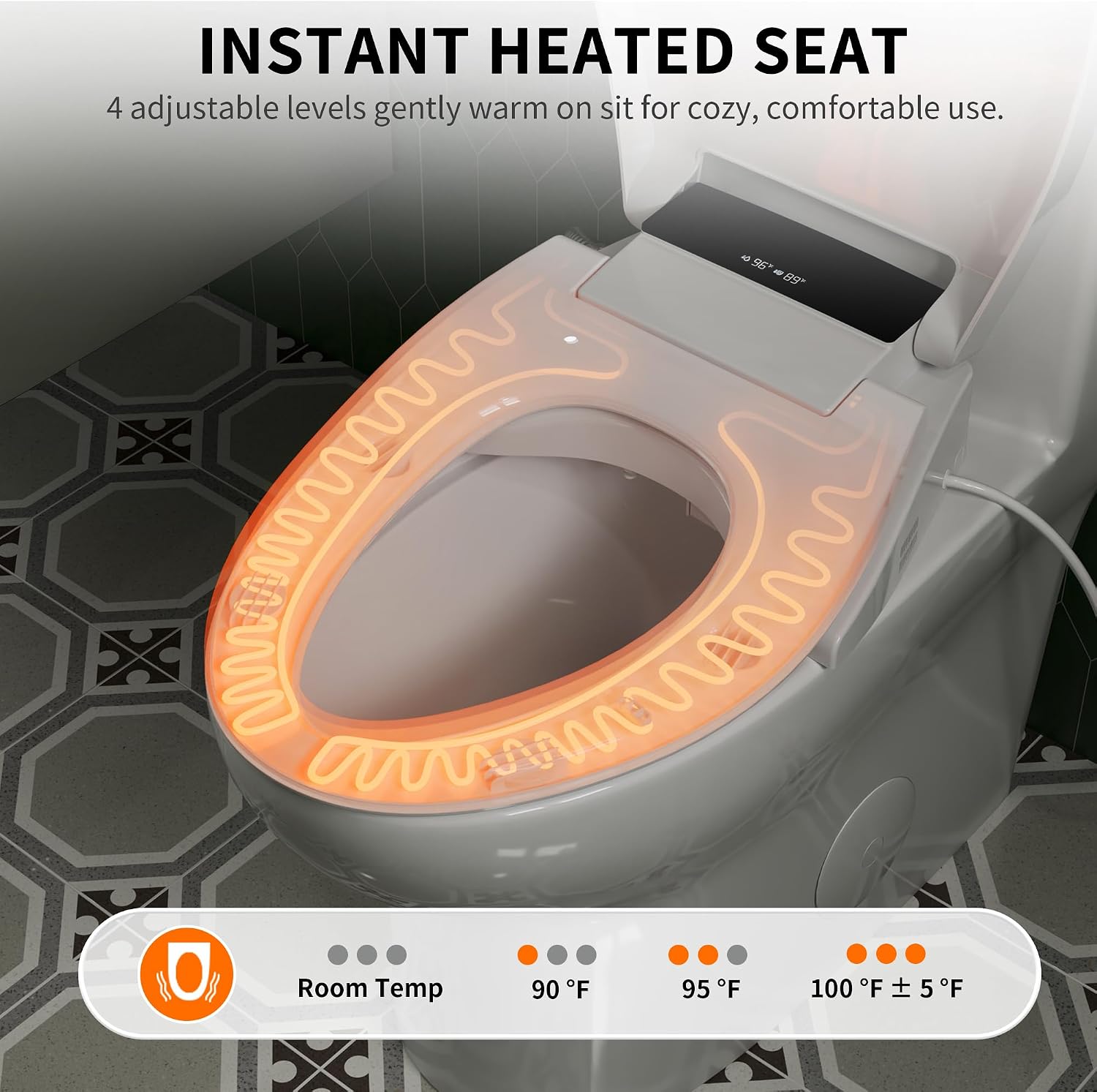 DeerValley Smart Toilet with Bidet Built in, Smart Toilet for Bathrooms with Powerful Flush, Foot Sensor Operation, Heated Seat, Dryer, Night Light, Digital Display
