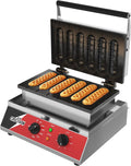 CROSSON Commercial 6PCS Waffle Stick Maker, Non-Stick Triple-Layer Coating Corn Hot Dog Waffle Iron W/ 140-480℉ Temp Range and 5 Minutes Timer, Machine for Restaurant Bakery Snack Bar-120V/1600W