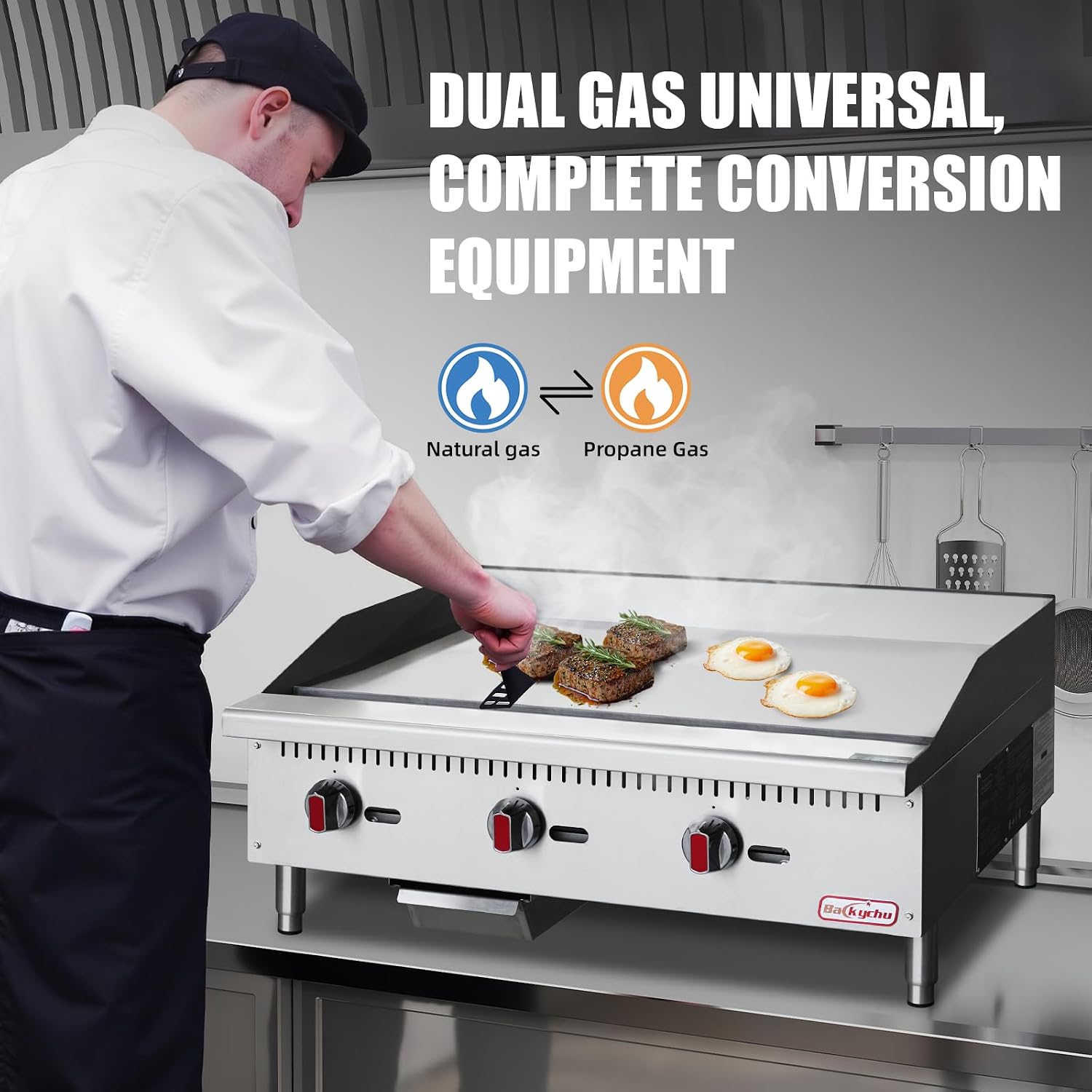 Commercial Gas Griddle - 36' Countertop Griddle. 90,000 BTU Flat Top Griddle, Natural Gas (NG) / Propane, CSA Certified Stainless Steel Teppanyaki Grill for Restaurants