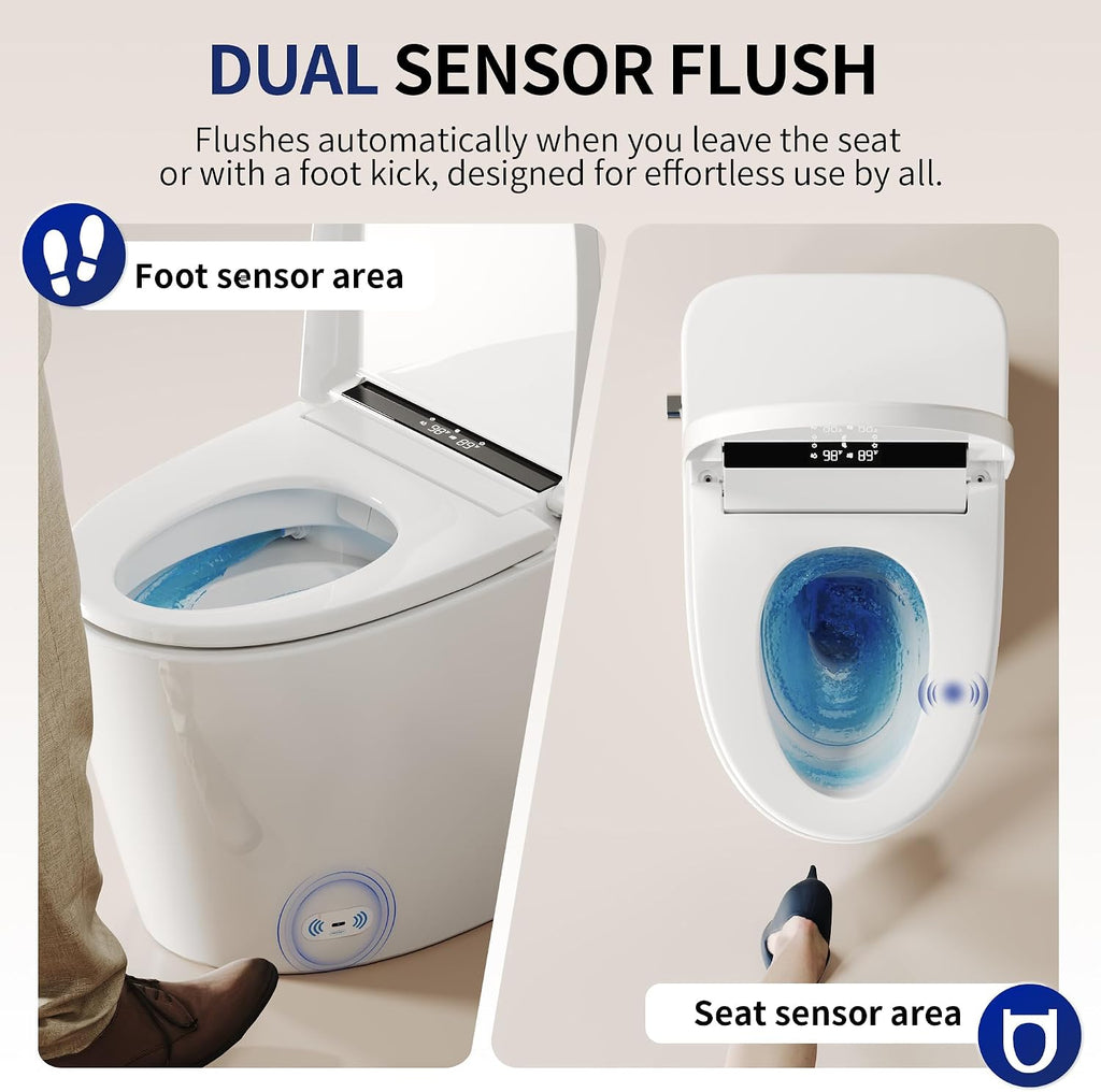 DeerValley Smart Toilet with Bidet Built in, Smart Toilet for Bathrooms with Powerful Flush, Foot Sensor Operation, Heated Seat, Dryer, Night Light, Digital Display