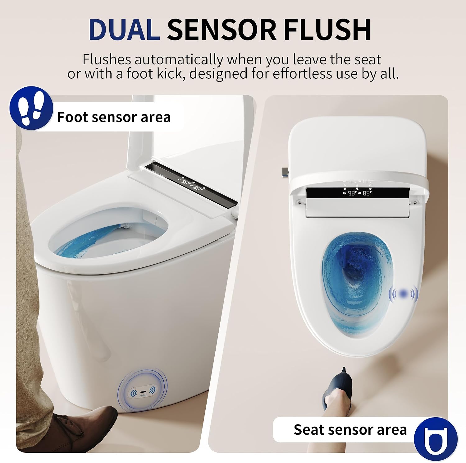 DeerValley Smart Toilet with Bidet Built in, Smart Toilet for Bathrooms with Powerful Flush, Foot Sensor Operation, Heated Seat, Dryer, Night Light, Digital Display