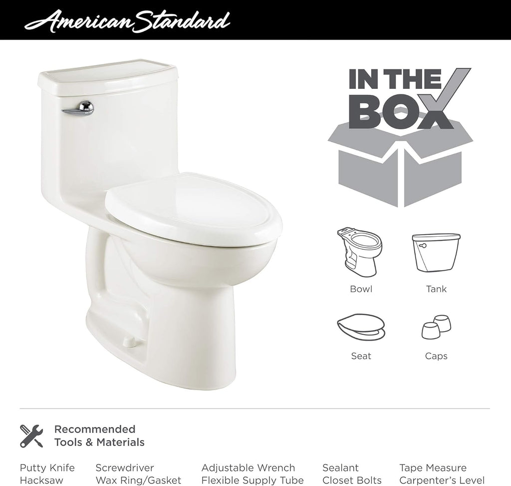 American Standard 2403813.020 Compact Cadet 3, One-Piece Toilet with Slow-Close Seat, Elongated Front, Right-Hand Flush, White, 1.28 gpf