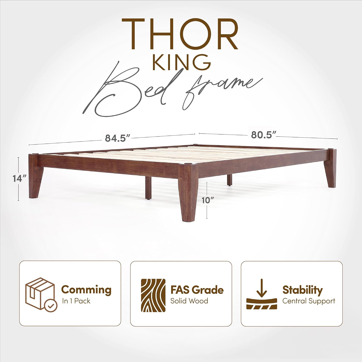 Thor Premium Solid Wood Bed Frame King, Japanese Joinery Bed Frame with Wood Slat Support, Platform Bed, No Box Spring Needed, Easy Assembly, Minimalist & Modern Style (Mahogany)
