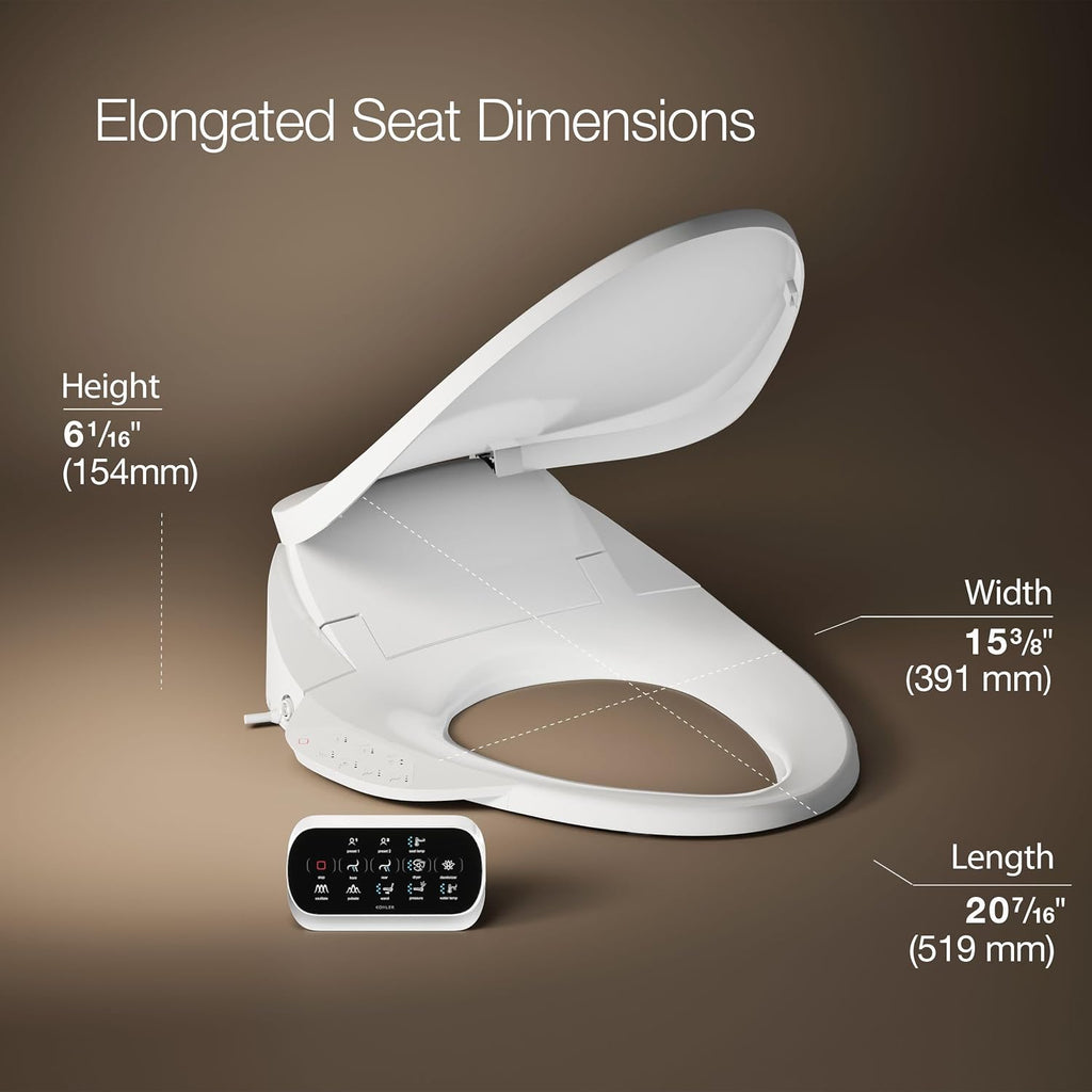 Kohler PureWash E750 Elongated Heated Bidet Toilet Seat, White with Touchscreen Remote Control, Quiet-Close Grip-Tight Lid, Self-Cleaning Wand, Warm Water Bidet, Adjustable Water Pressure, Nightlight