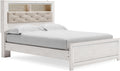 Signature Design by Ashley Altyra Glam Tufted Upholstered Queen Platform Bookcase Bed with LED Lighting, Foundation or Box Spring Not Needed, White