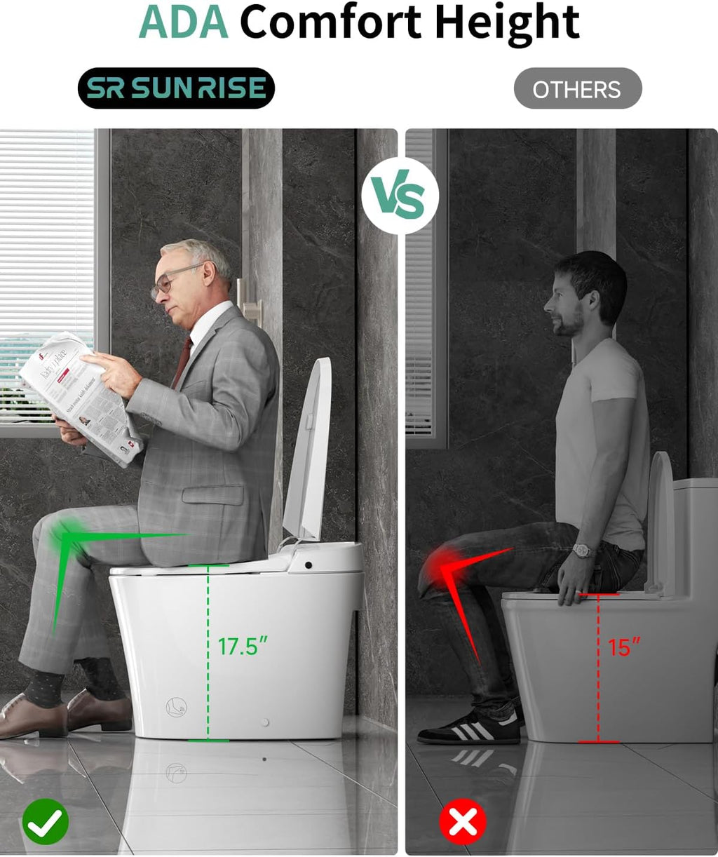 SR SUN RISE One Piece Smart Toilet with Bidet Built-in All in One Intelligent Electric Toilet with Adjustable Heated Seat,Drying,Powerful/Water-saving Flush,Deodorisation&Sterilisation for Bathroom