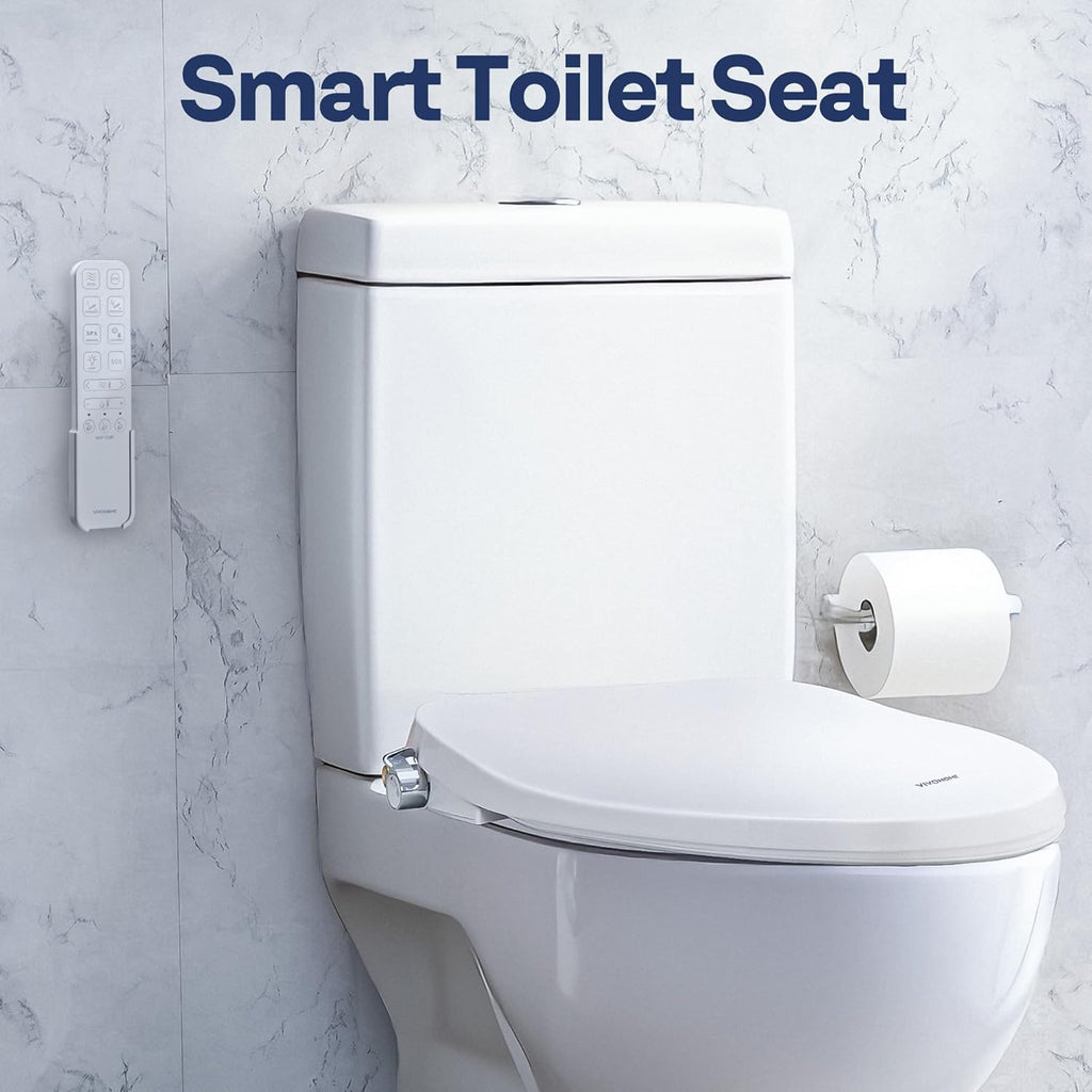 VIVOHOME Smart Heated Bidet Toilet Seat with Remote Control, Self-Cleaning Dual Nozzles for Rear and Front Cleansing, Adjustable Temperature Settings with Warm Air Dryer, Soft Close Lid, Nightlight
