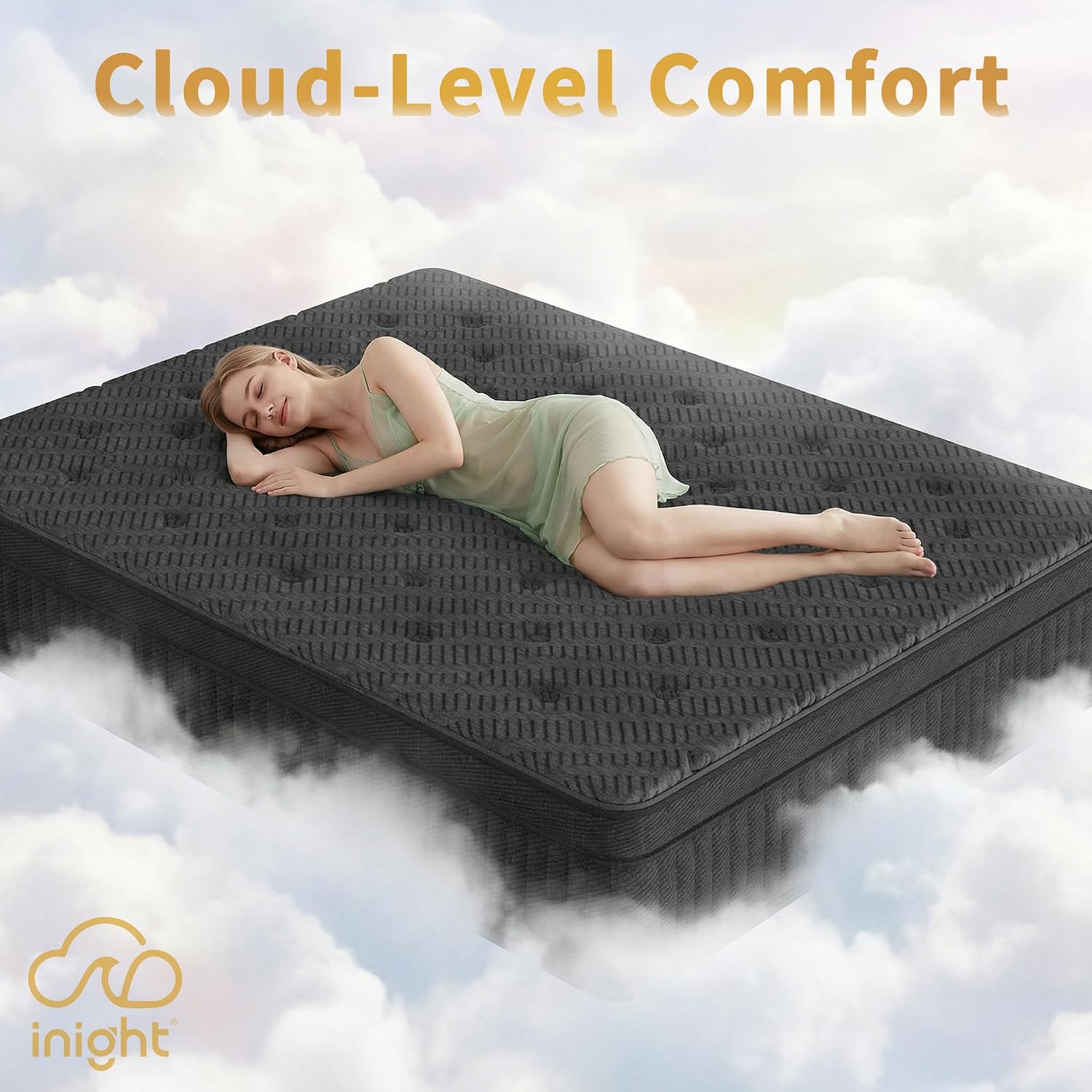 inight 12 Inch King Hybrid Mattress, Medium Firm Balanced Support with Nebulign Foam & Pocket Springs, Pressure Relief for Average Weight (130-230lbs), Fiberglass-Free, CFR 1633 Compliant