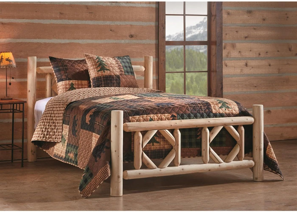 CASTLECREEK Diamond Cedar Log Bed Frame Full-Size, Rustic Natural Wood Bed Frames with Headboard