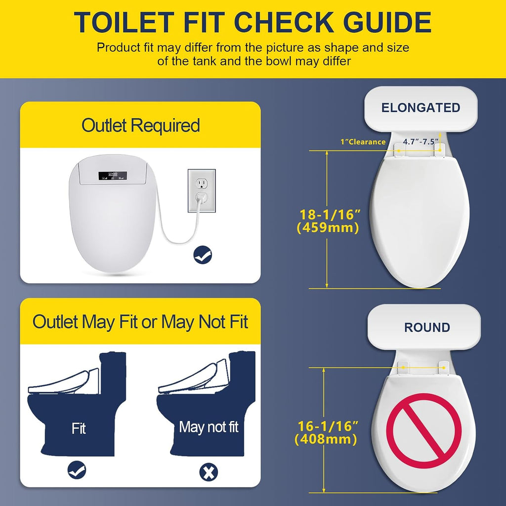 Bidet Toilet Seat with Adjustable Heated Seat & Water, Air Dryer, Quiet Close Lid, Wireless Remote - Electric Bidet Seat 201SP (Elongated)