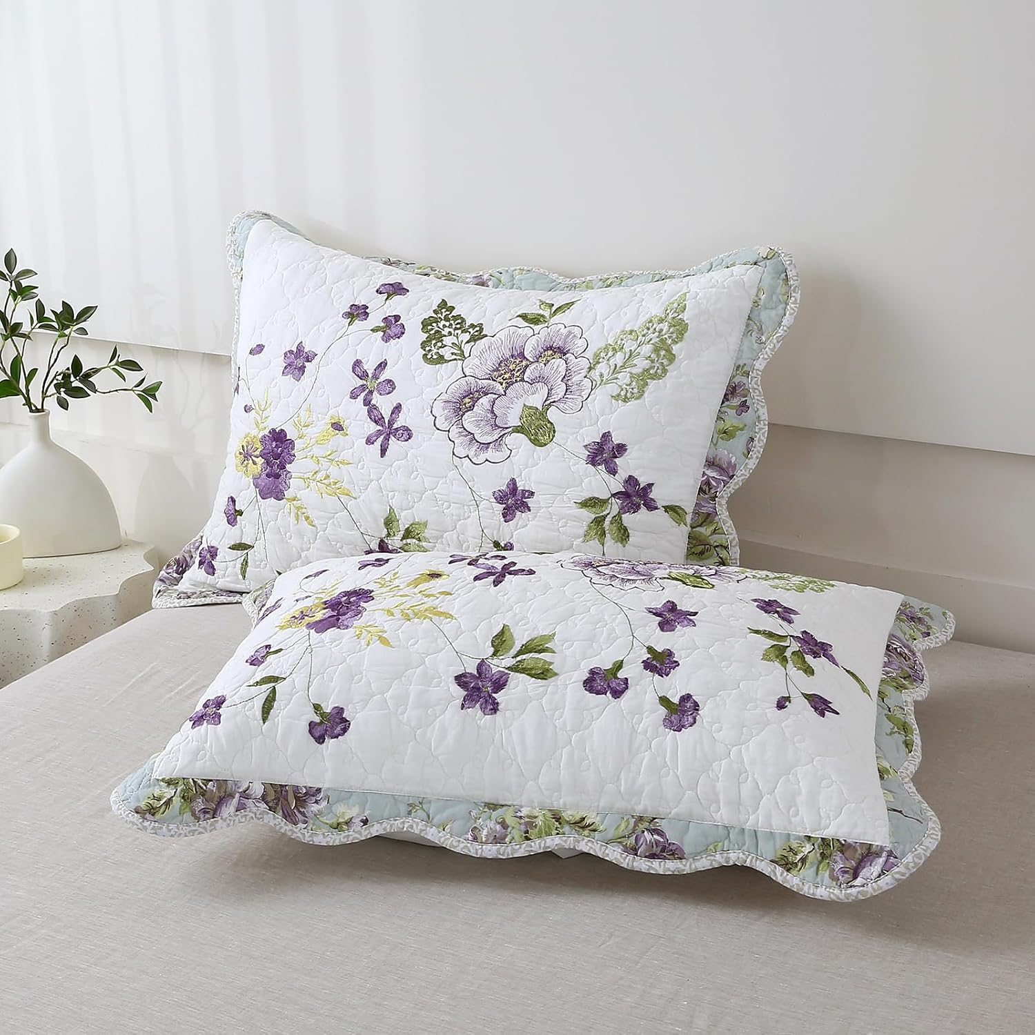 vctops 3-Piece Elegant Floral Embroidered Bedspread Coverlet Set Oversize Queen 100% Cotton Reversible Patchwork 1 Quilt and 2 Pillow Shams (Flower H,Oversize Queen)