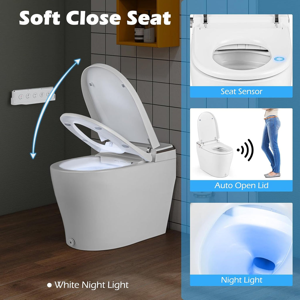 Giantex Smart Toilet with Bidet Built In, Heat, Dryer, Night Light, Auto Open/Close, Foot Sensor, 1.09 GPF Automatic/Blackout Flush, Remote/Side Knob Control, 1000 Gram MaP Flushing Score