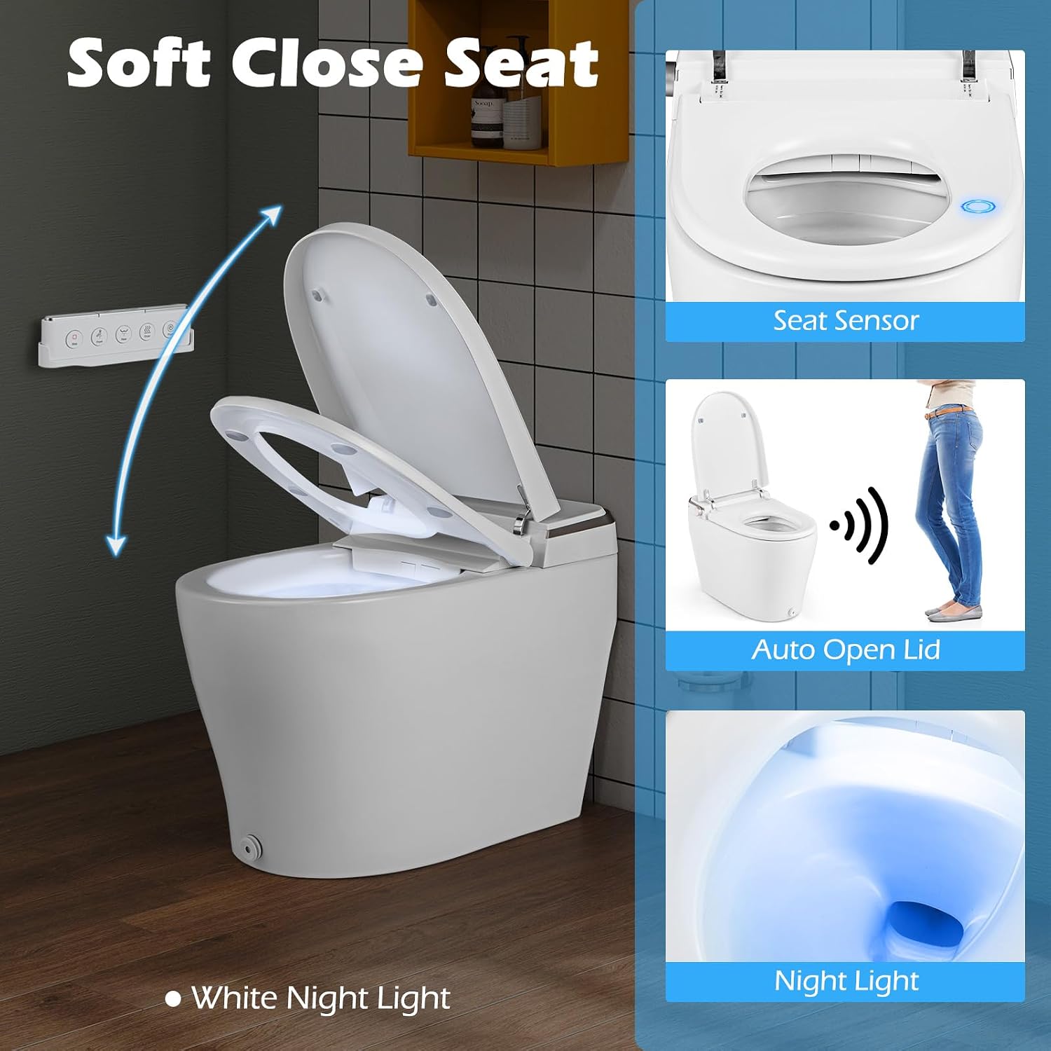 Giantex Smart Toilet with Bidet Built In, Heat, Dryer, Night Light, Auto Open/Close, Foot Sensor, 1.09 GPF Automatic/Blackout Flush, Remote/Side Knob Control, 1000 Gram MaP Flushing Score
