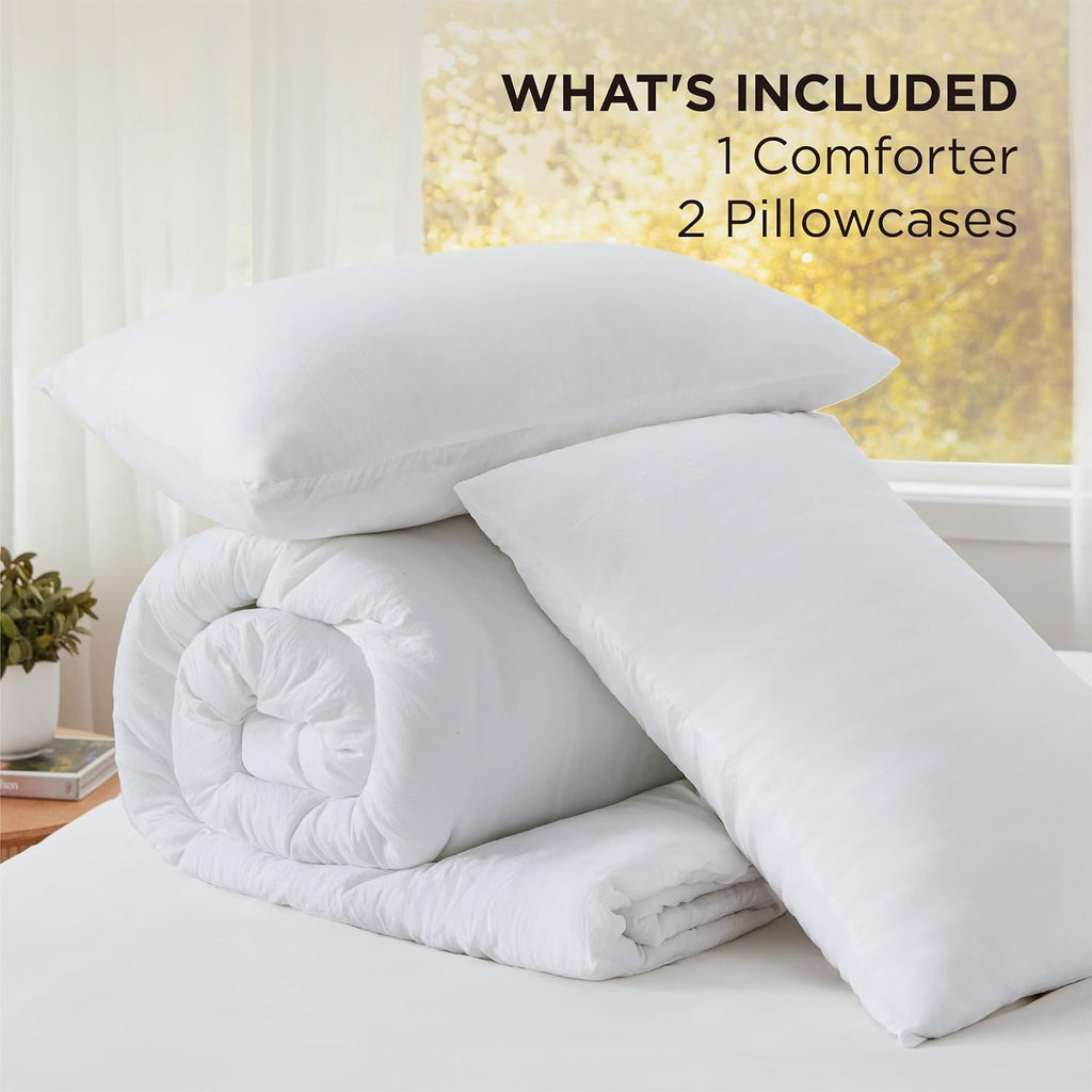 Bedsure Super King Comforter Set, White Soft Prewashed Bedding for All Seasons, 3 Pieces GentleSoft™ Bed Set, 1 Lightweight Comforter (120'x120') and 2 Pillowcases (20'x36')