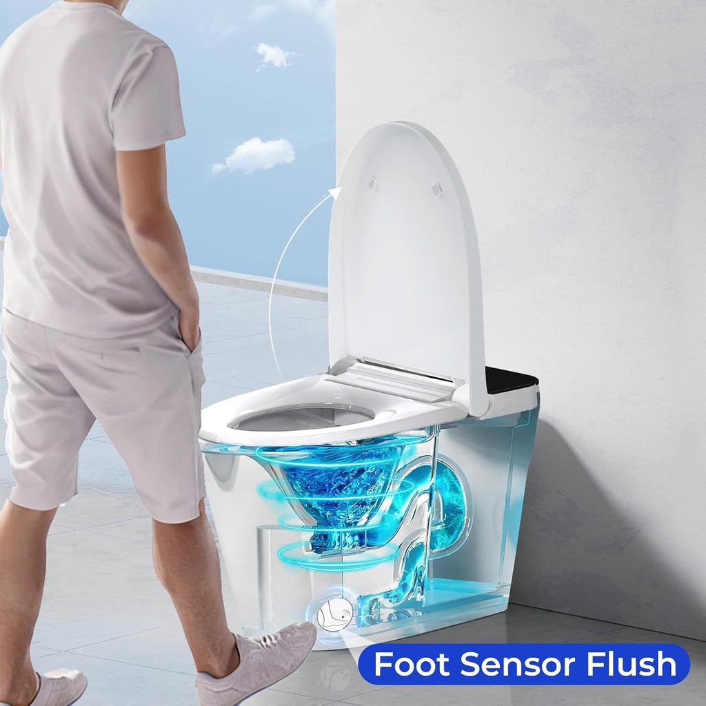 Smart Toilet with Bidet Built In, Auto Open/Close Lid, Foot Sensor to Open Lid/Seat & Flush, Heated Seat, Warm Water Wash, Air Dryer, Built-in Tank, 12' Rough-In, One-Piece Elongated ZY695A