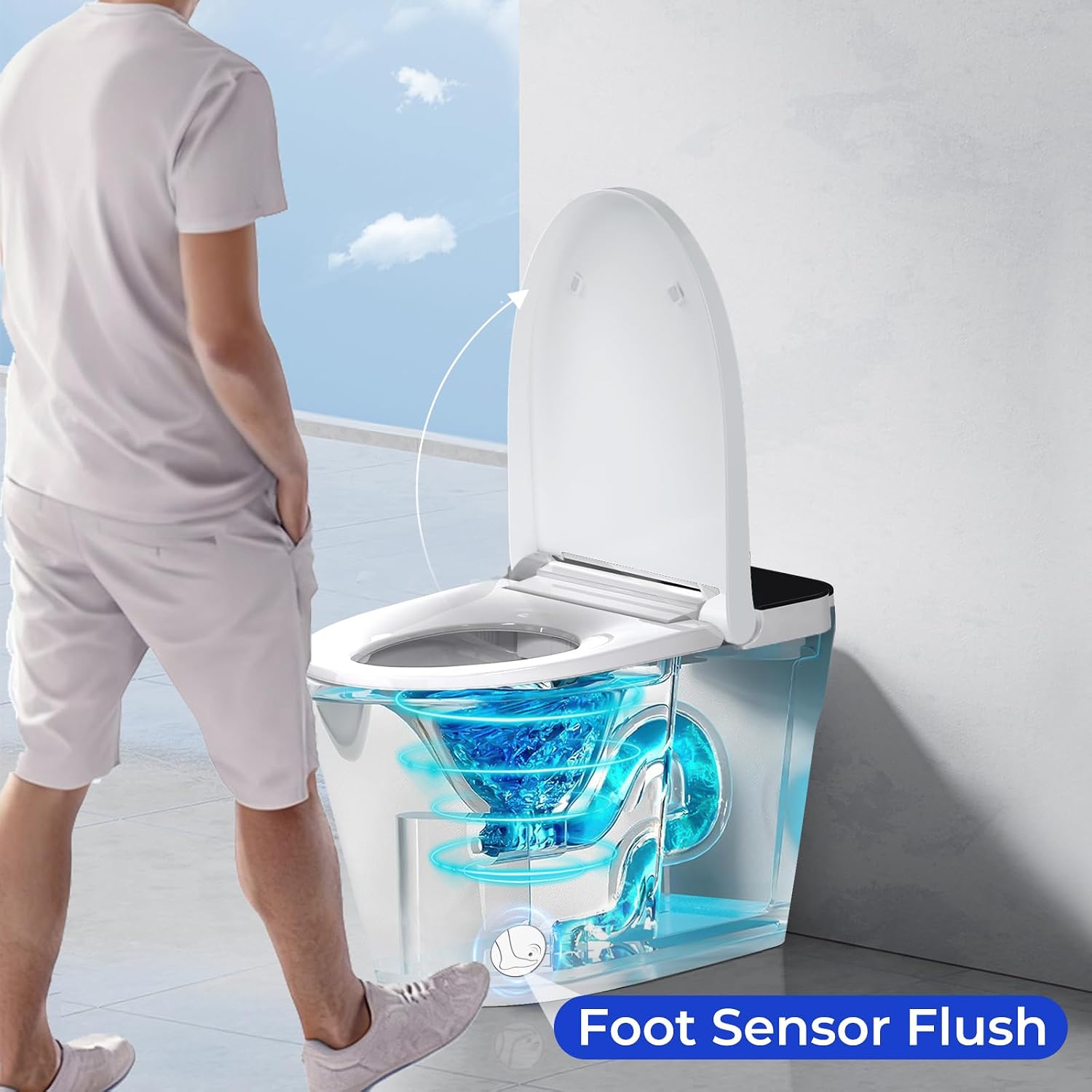 Smart Toilet with Bidet Built In, Auto Open/Close Lid, Foot Sensor to Open Lid/Seat & Flush, Heated Seat, Warm Water Wash, Air Dryer, Built-in Tank, 12' Rough-In, One-Piece Elongated ZY695A