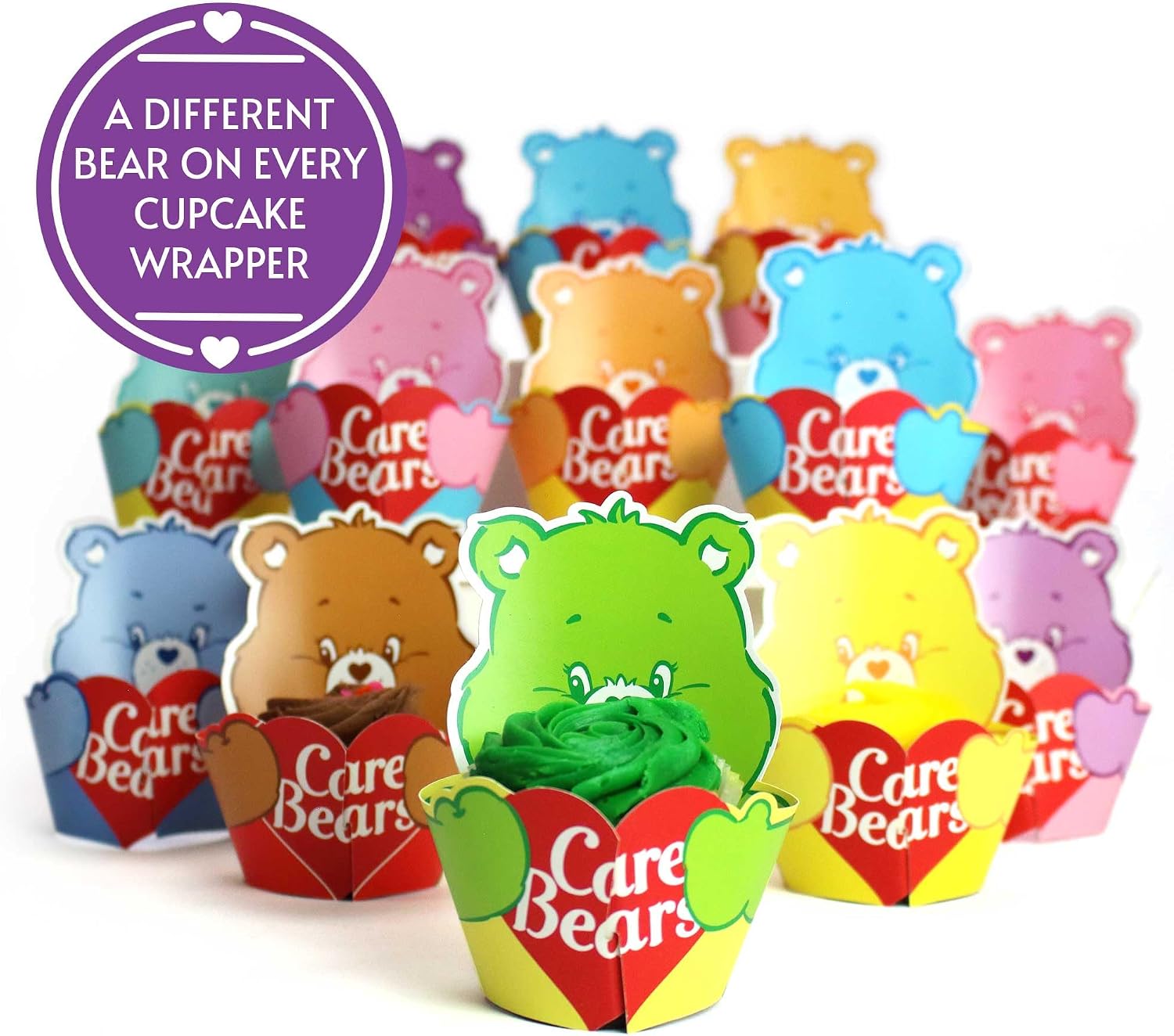 Care Bears Ultimate Party Pack (for 8 Guests)- Plates, Napkins, Wall Mural, Cupcake Wrappers, Photo Props, 3'x5' Banner for Nostalgic Birthdays, Baby Shower, Gender Reveal Party, and 1st Birthdays.
