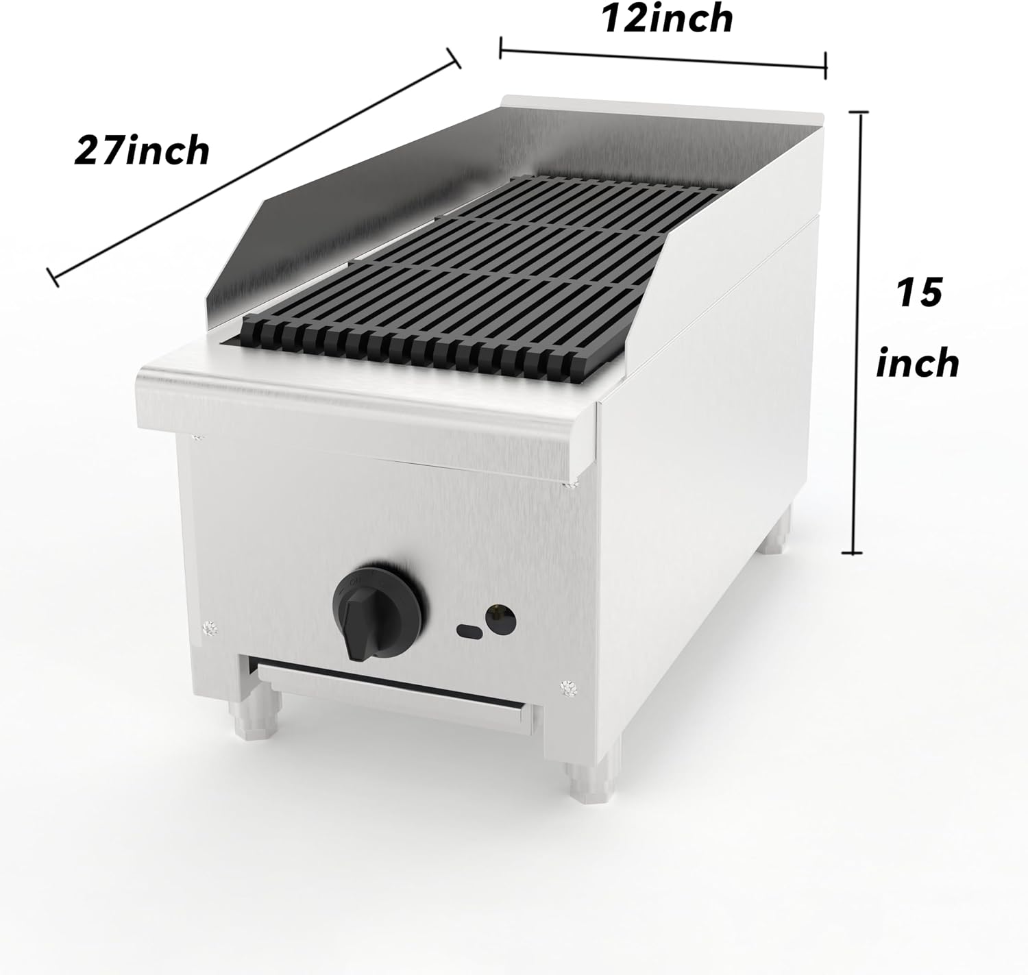 12 Inch Commercial Gas Lava Rock Charbroiler, Stainless Steel Countertop Grill with 1 Burner, Restaurant BBQ Broiler with Durable Cast Iron Grates, Natural Gas/Propane, 28000 BTU