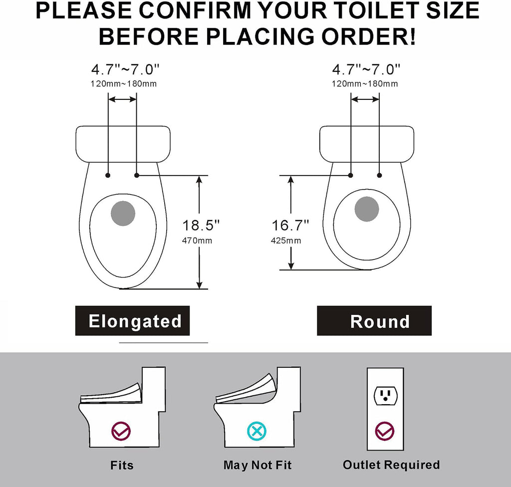 Fixing Side Panel Control Elongated Bidet Toilet Seat with Warm Water Wash, Air Dryer, Heated Seat, LED Display, Self-Cleaning Nozzle, Night Light & Multiple Cleaning Modes
