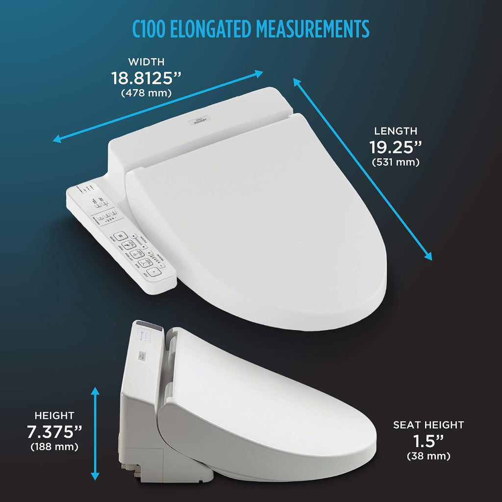 TOTO SW2034#01 C100 Electronic Bidet Toilet Cleansing Water, Heated Seat, Deodorizer, Warm Air Dryer, and PREMIST, Elongated, Cotton White