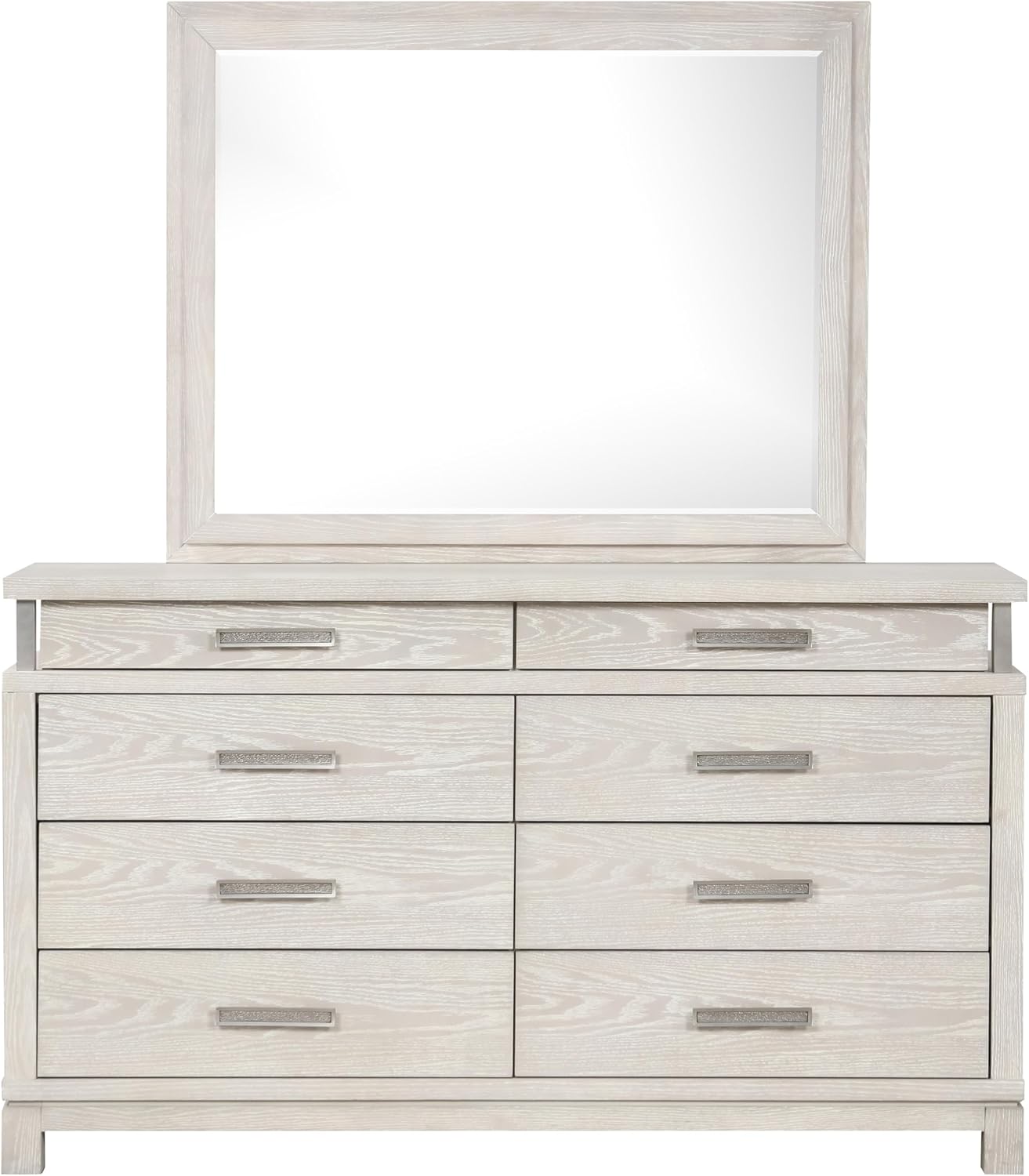 Furniture of America Bailer Modern Solid Wood 6-Piece Bedroom Set with LED on Headboard, Stainless Steal Posts and Marble Top on Nightstand, Box Spring Needed, Queen, Weathered Gray