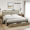 HAUSOURCE King Bed Frame with 4 Storage Drawers Metal Platform Bed Frame King Size with Headboard Charging Station LED Lights Non-Slip Without Noise No Box Spring Needed