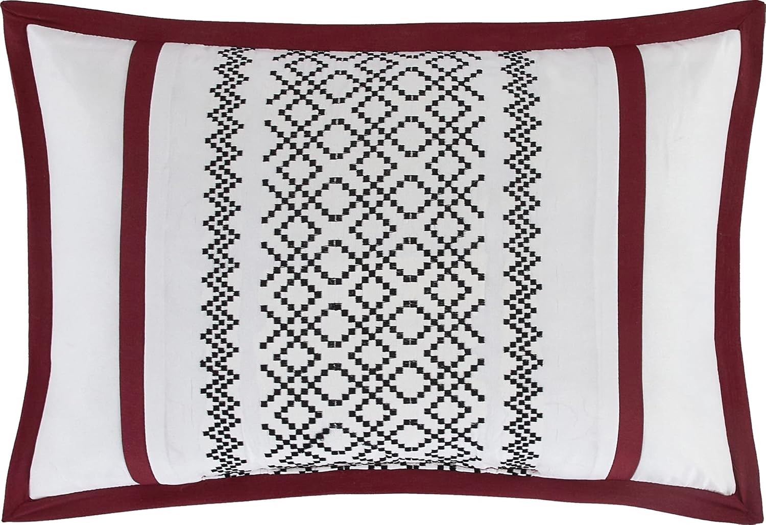 Grand Avenue White Red Comforter Set King Size, 7 Piece Terry Embroidery All Season Bedding Set, Bedskirt, Pillows & Shams