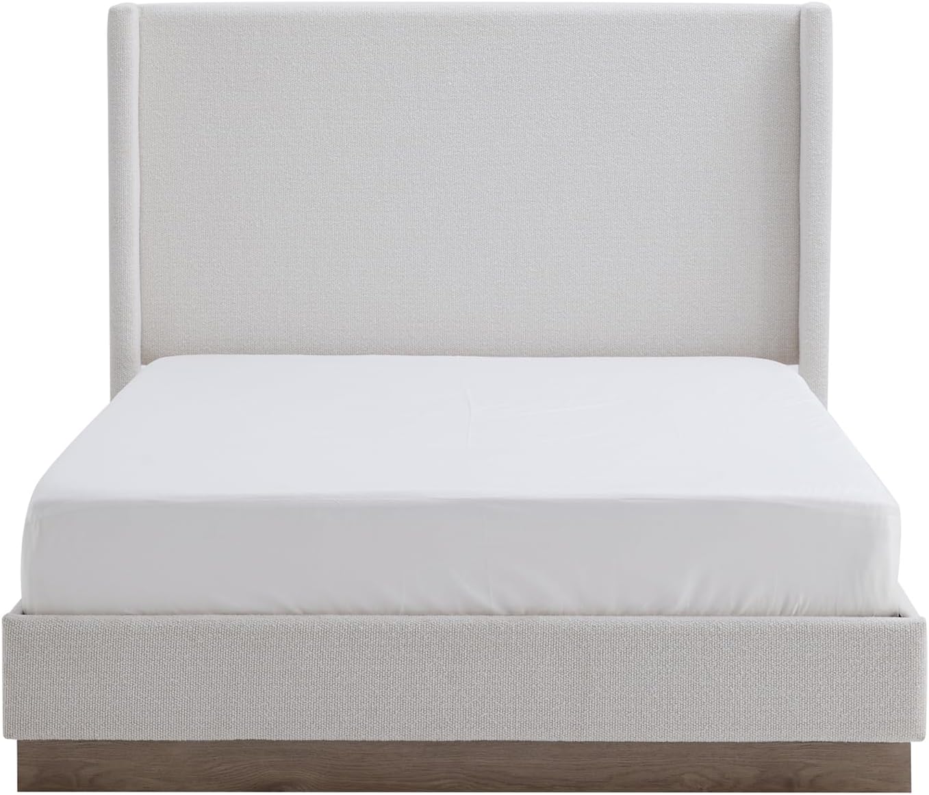 King Boucle Bed Frame with 53.1' Tall Headboard - Cream White Hosford Wingback Upholstered Platform Bed with Wood Base Bedroom Furniture Strong Mattress Wood Slats Support No Box Spring Needed