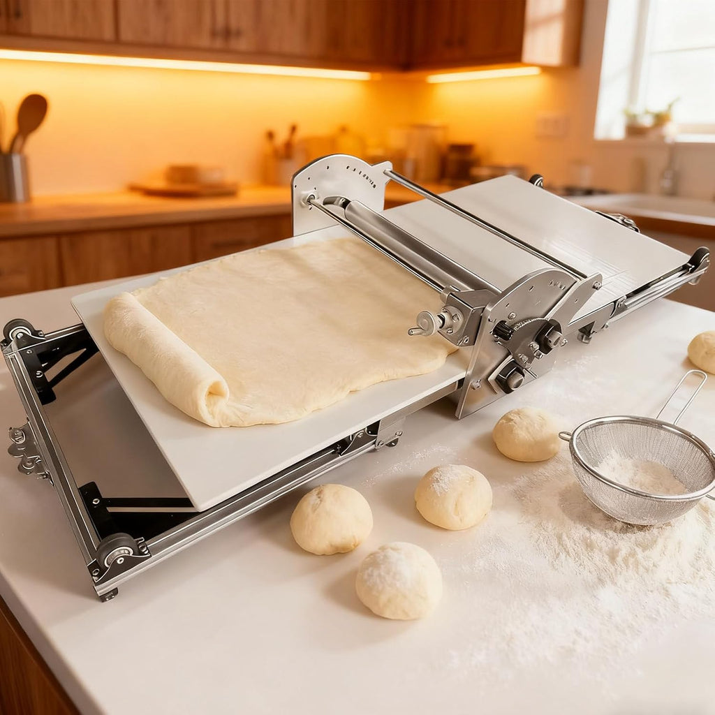 Commercial Dough Sheeter Machine, 17.7' Puff Pastry Sheeter and Fondant Roller, Electric Dough Roller 0.08'-1.18' Adjustable Thickness, Folding Dough Sheeter for Bakeries, Pastries