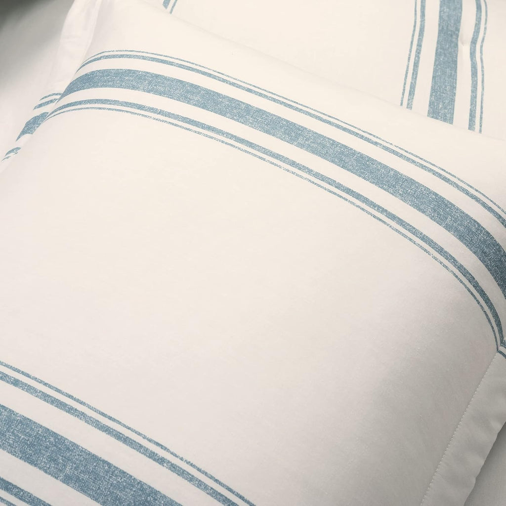 Lush Decor Farmhouse Stripe Reversible Cotton Comforter Set, 3 Piece Set, Full/ Queen, Blue - Cozy F𝐚rmhouse Bedding Set - Rustic Decor - Striped Comforter - Modern Farmho𝐮se Bedroom Decor