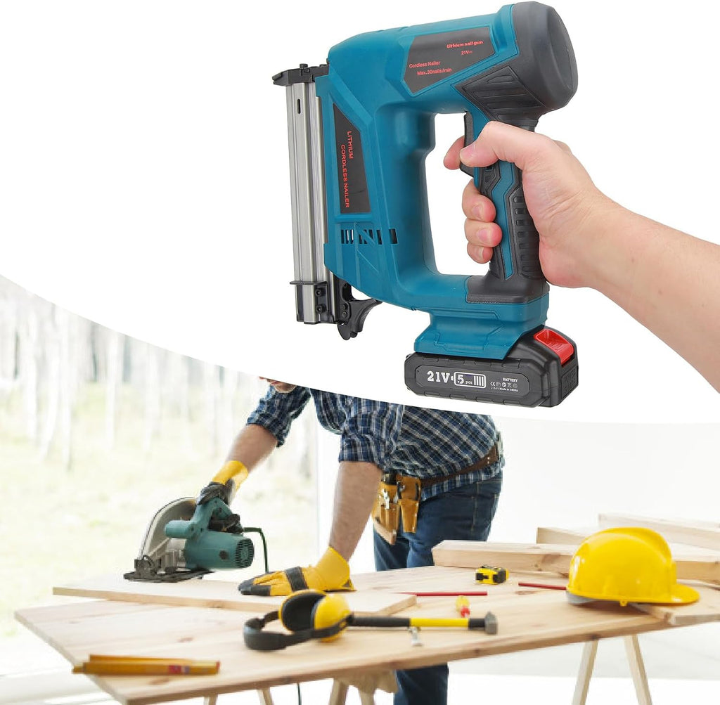 Cordless Brad Nailer, Electric Nail with 100Pcs 2ah Lithium Battery, Charger for Woodworking (US Plug 100‑220V)