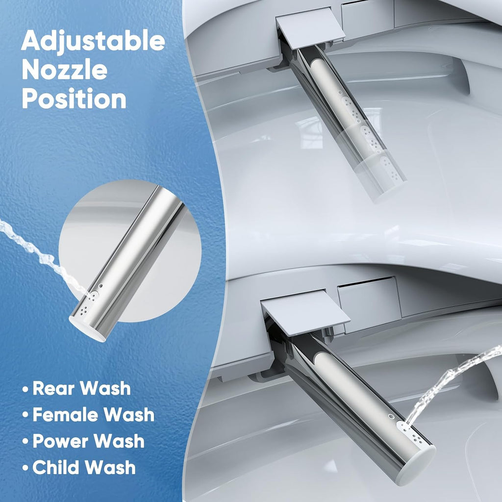 FVZ Bidet Toilet Seat Elongated White Electric Heated Toilet Seat with Endless Warm Water, Warm Dryer, Self-Clean Stainless Steel Nozzle, Rear & Child Wash, Remote Control, Adjustable Water Pressure