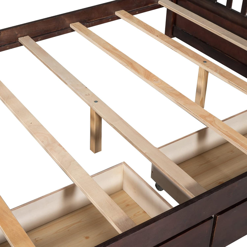 Harper & Bright Designs Full Over Full Bunk Bed with 2 Drawers, Solid Wood Platform Bed with Ladder, Full Length Guardrail and Headboard, No Spring Box Needed, Espresso