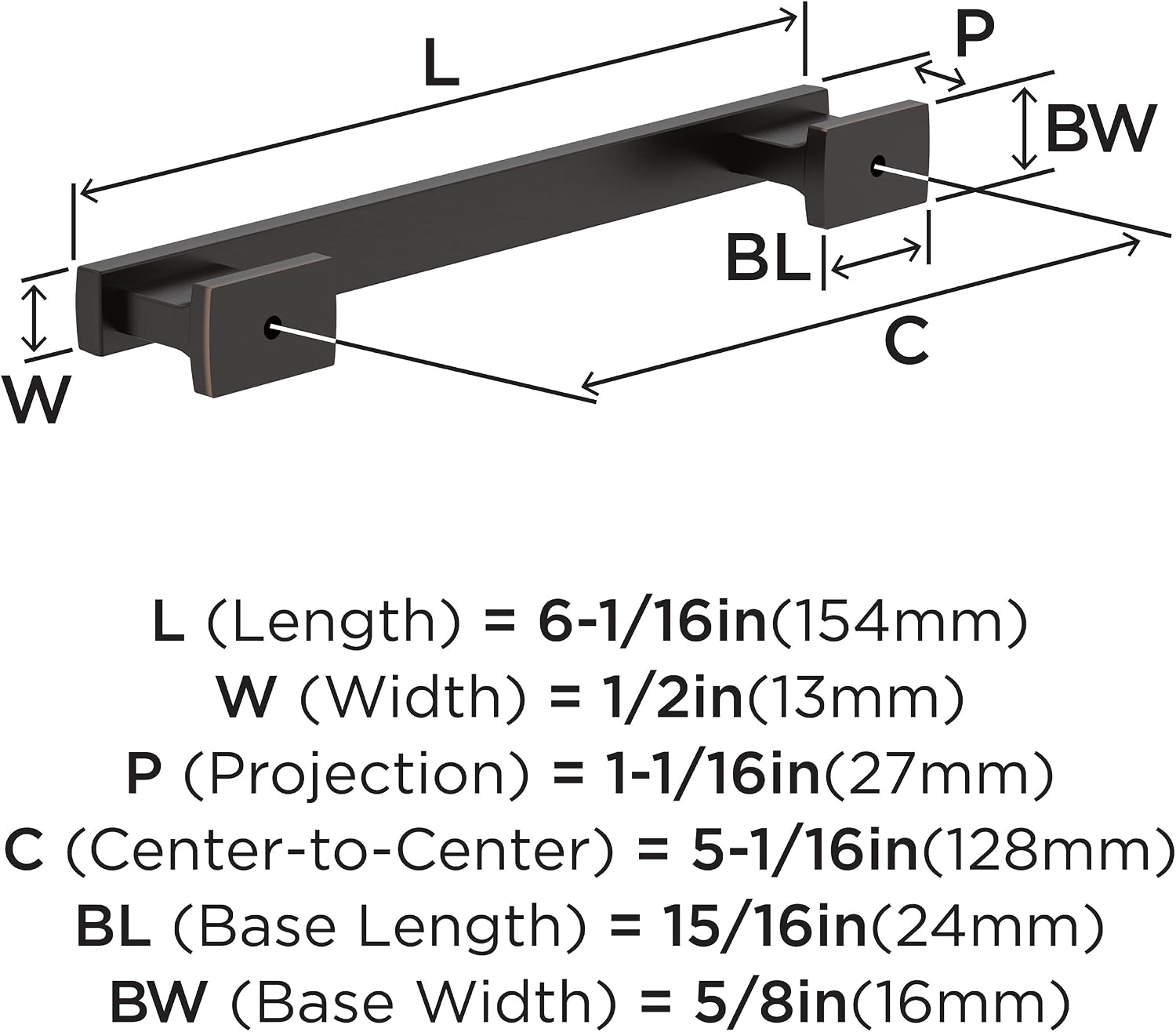 Amerock 10BX37092ORB | Oil Rubbed Bronze Cabinet Pull | 5-1/16 inch (128mm) Center-to-Center | 30 Pack | Triomphe | Furniture Hardware