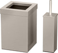 Gatco Small Bathroom Trash Can with Lid and Toilet Brush Set, Square 3 Gallon Stainless Steel Wastebasket, Under Sink, Satin Nickel, for Bathroom, Bedroom, Office (2971)