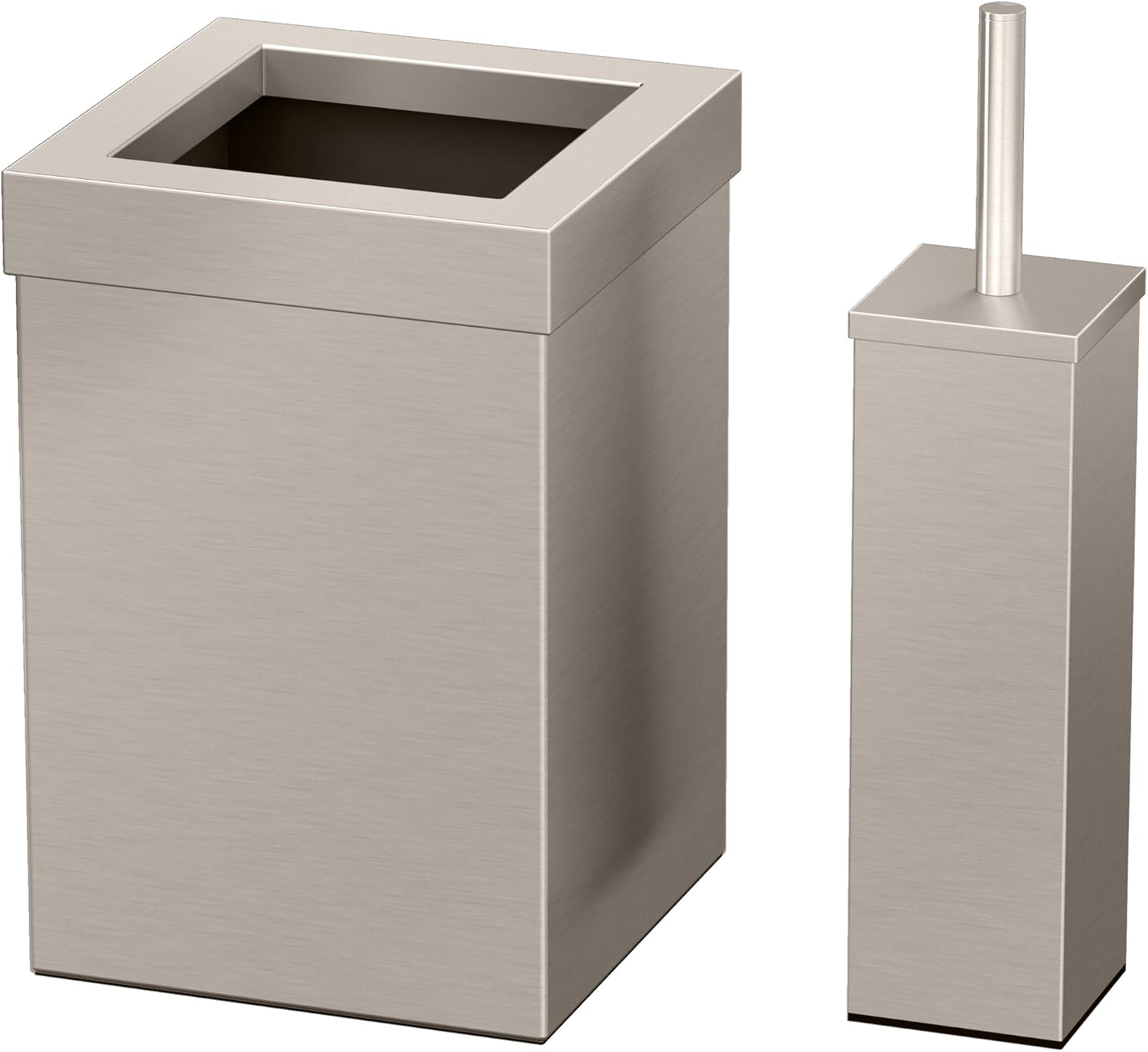 Gatco Small Bathroom Trash Can with Lid and Toilet Brush Set, Square 3 Gallon Stainless Steel Wastebasket, Under Sink, Satin Nickel, for Bathroom, Bedroom, Office (2971)